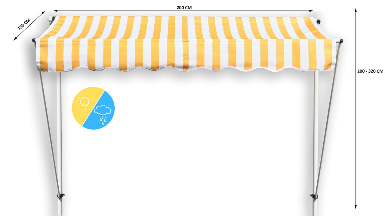 Grasekamp Klemmmarkise Ontario 200x130cm Gelb/Weiß Balkonmarkise höhenverstellbar von 200 cm – 320 cm