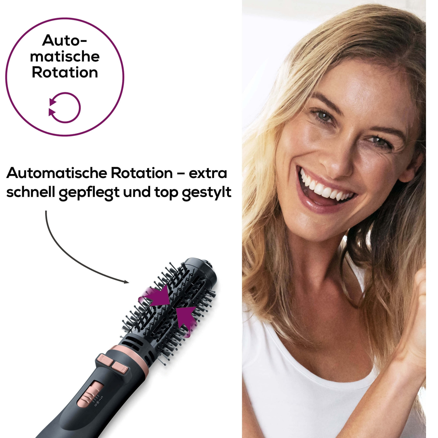 Beurer Rotierende Warmluftbürste - HT 80-Rotierende Ionen Föhnbürste mit 2 Aufsätzen für Volumen, Schwung & Locken