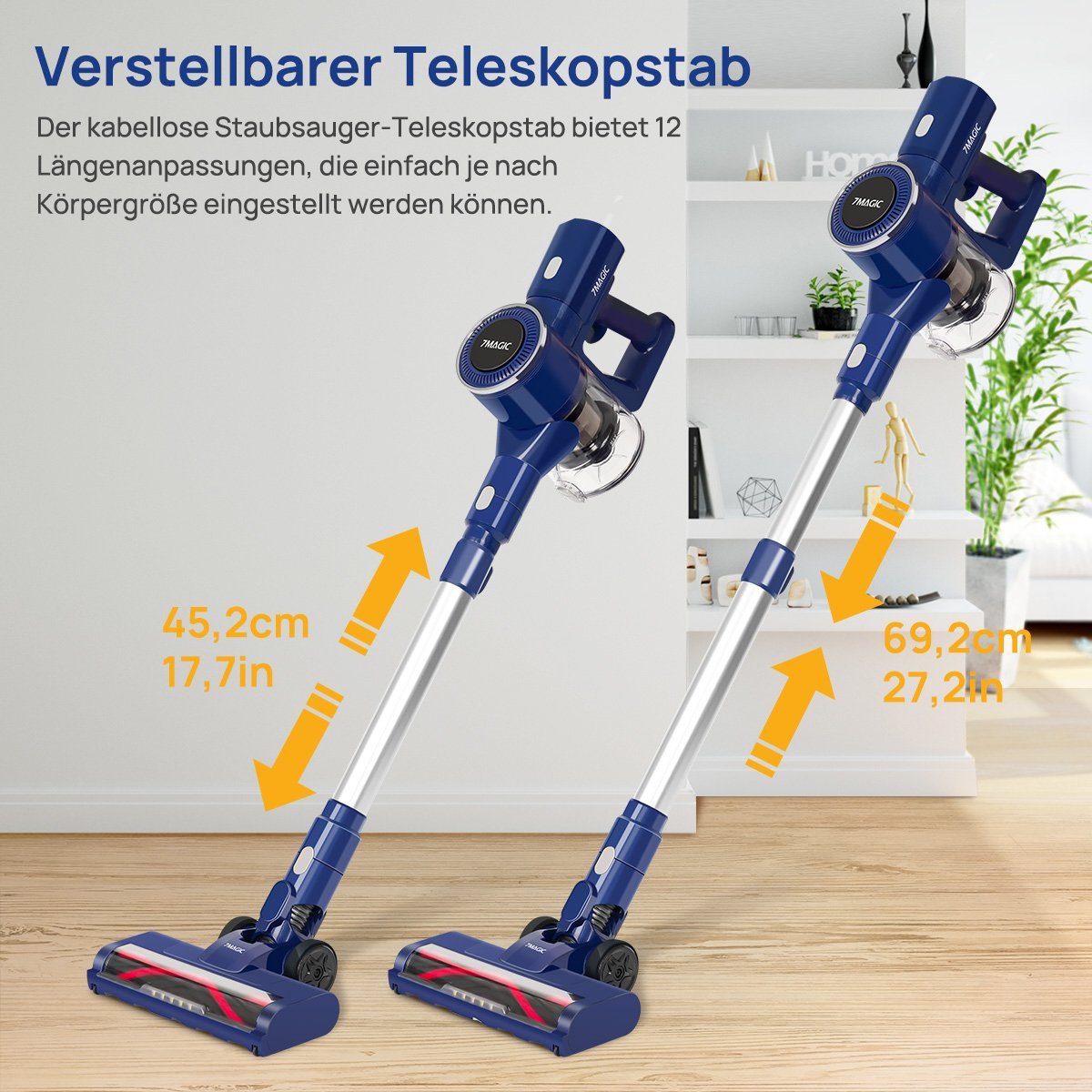 7Magic Akku-Handstaubsauger Staubsauger Kabellos mit 25000pa Saugkraft, 6 in1 Akkustaubsauger, 160 W, beutellos, 1.0L Staubbehälter, für Tierhaare, Teppich, Polster und Hartboden