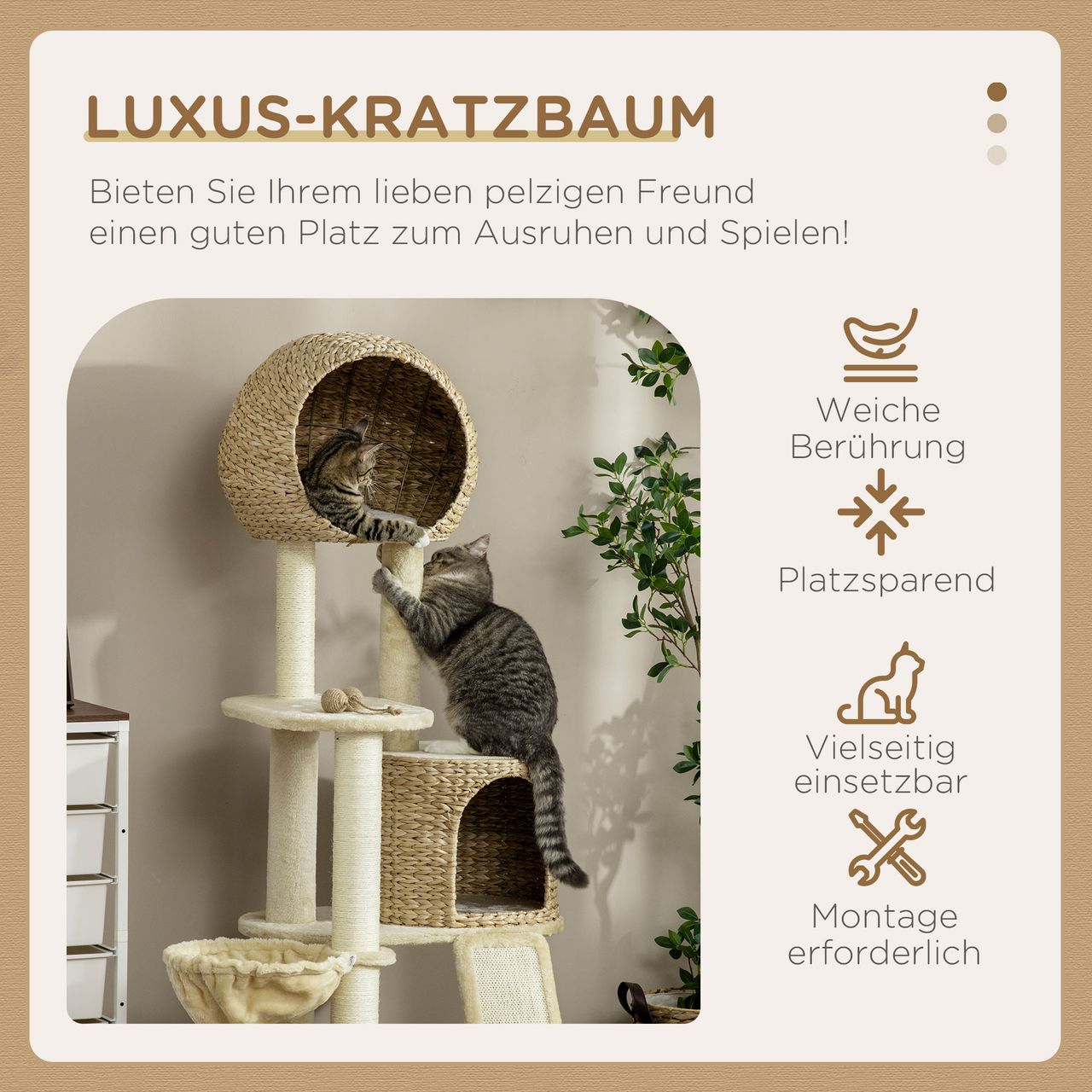 PawHut Kratzbaum, Kletterbaum mit Katzenhaus, Katzenbaum mit Rampe, Spielbaum