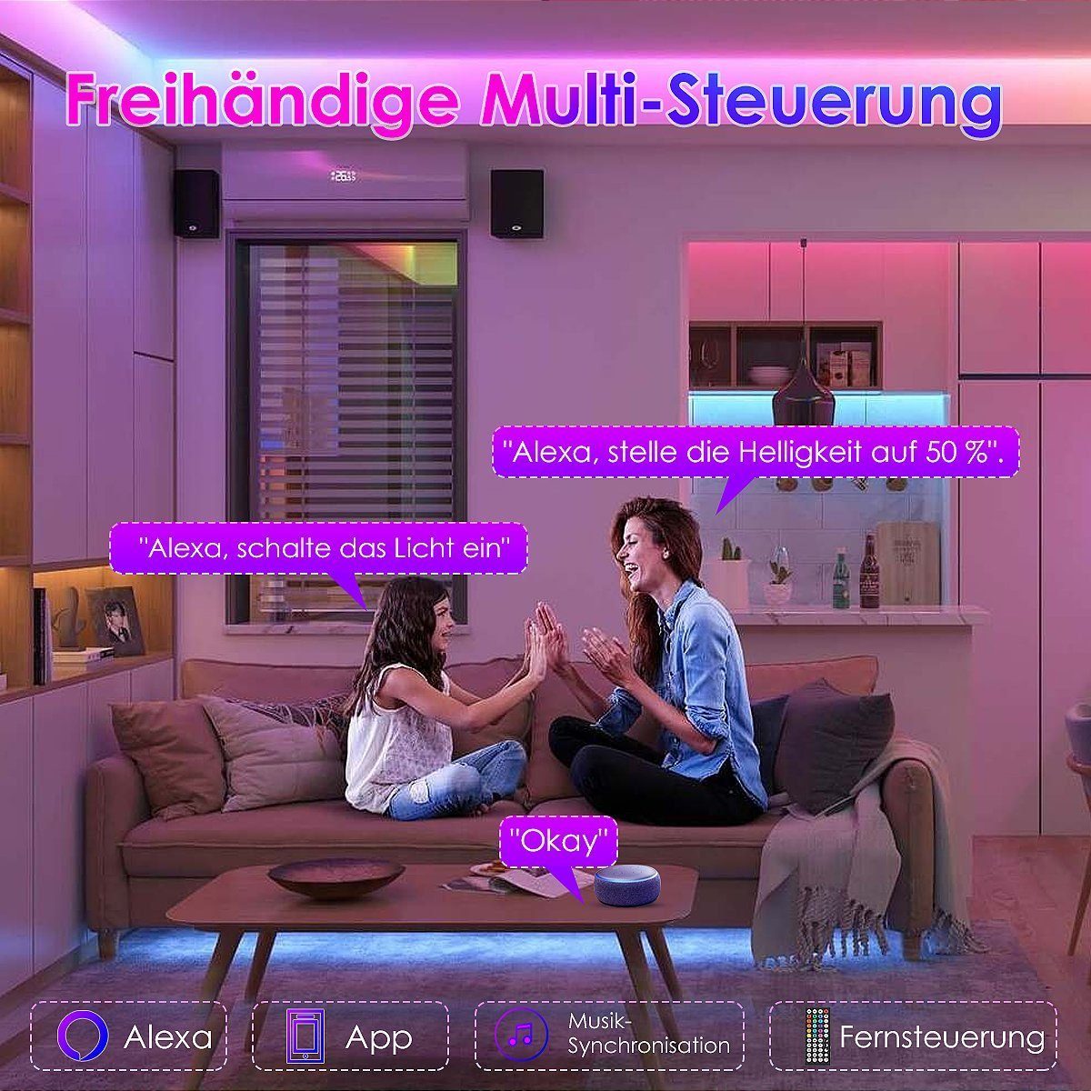 oyajia LED-Streifen 3m LED Streifen mit WIFI Controller, 12V 3A Dimmbarer Neon LED Strip, IP65 Wasserdichte Dimmbare DIY Flexibler Silikon RGB Lichtstreifen