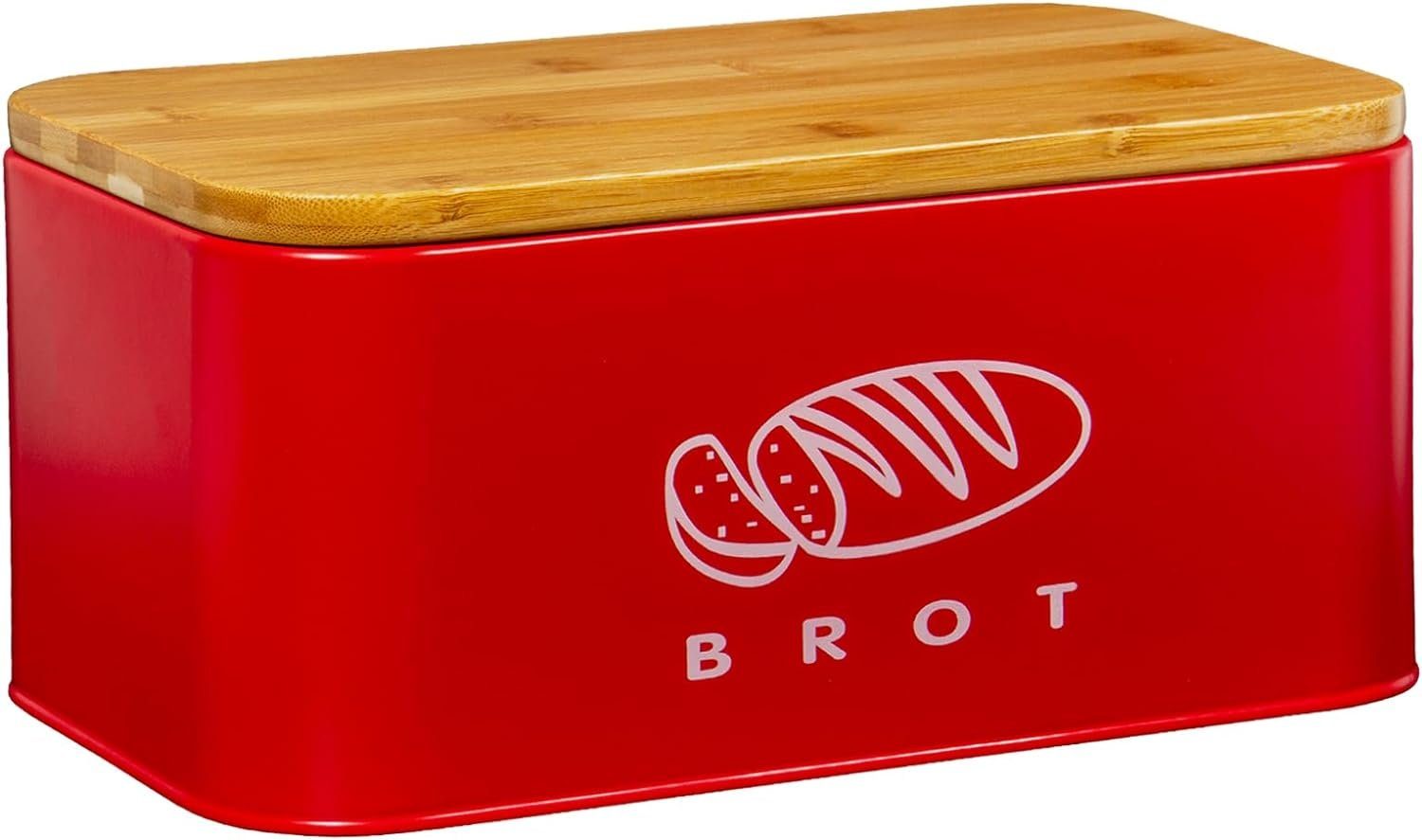 Zedelmaier Brotkasten Brotdosen aus Metall mit ökologischem Naturdeckel (als Schneidebrett), (MBH003&4), Geräumiger Retro Brotkasten aus Metall mit Holzdeckel, runder Rand