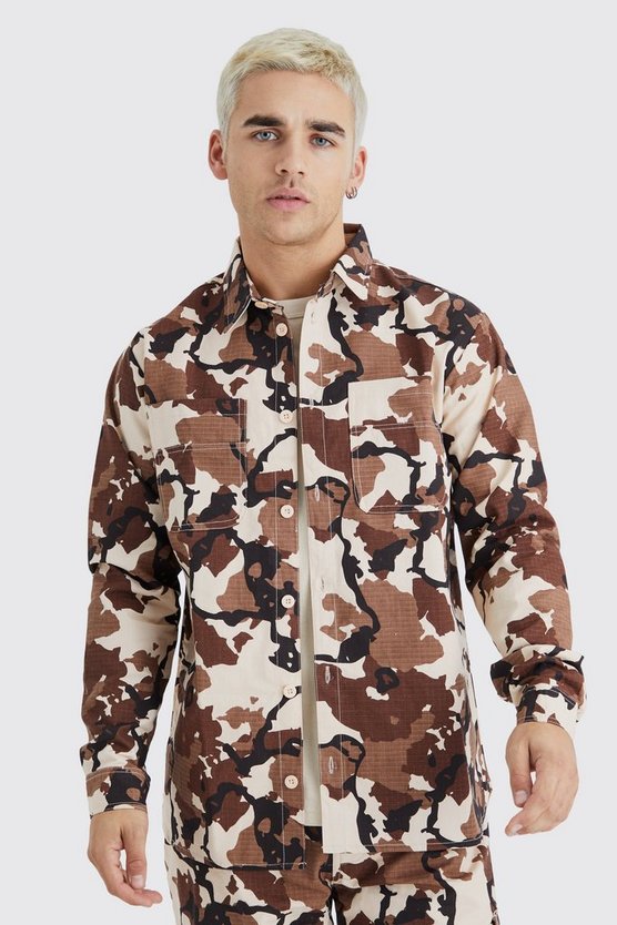 Langärmliges Ripstop Camouflage Overshirt mit Tasche