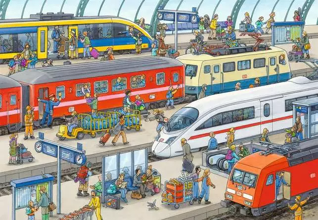 Kinderpuzzle ab 4 Jahren - Trubel am Bahnhof - 24 Teile