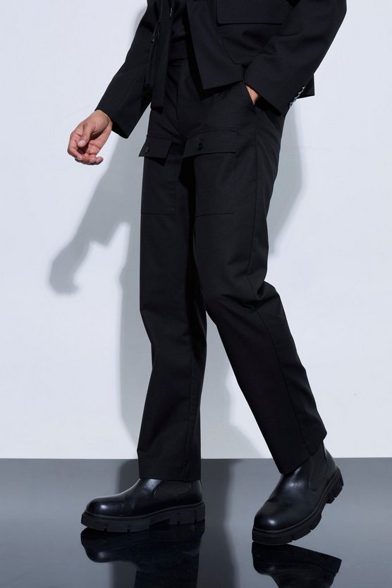 Straight Fit Tailored Cargo Trousers