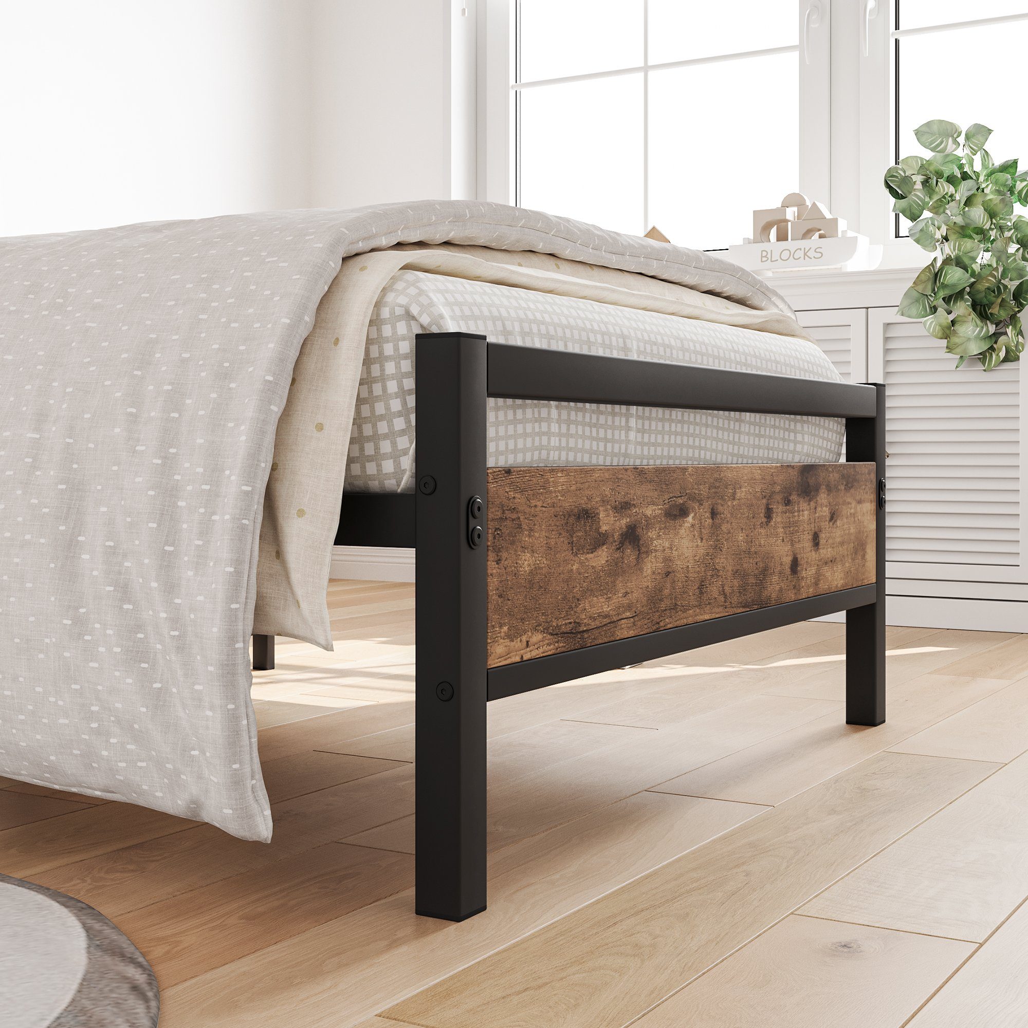 WISHDOR Metallbett Einzelbett Jugendbett mit Lattenrost ohne Matratze (90 x 200 cm Schwarz), mit Kopfteil und Lattenrost, FÜR LANGLEBIGKEIT GESCHAFFEN