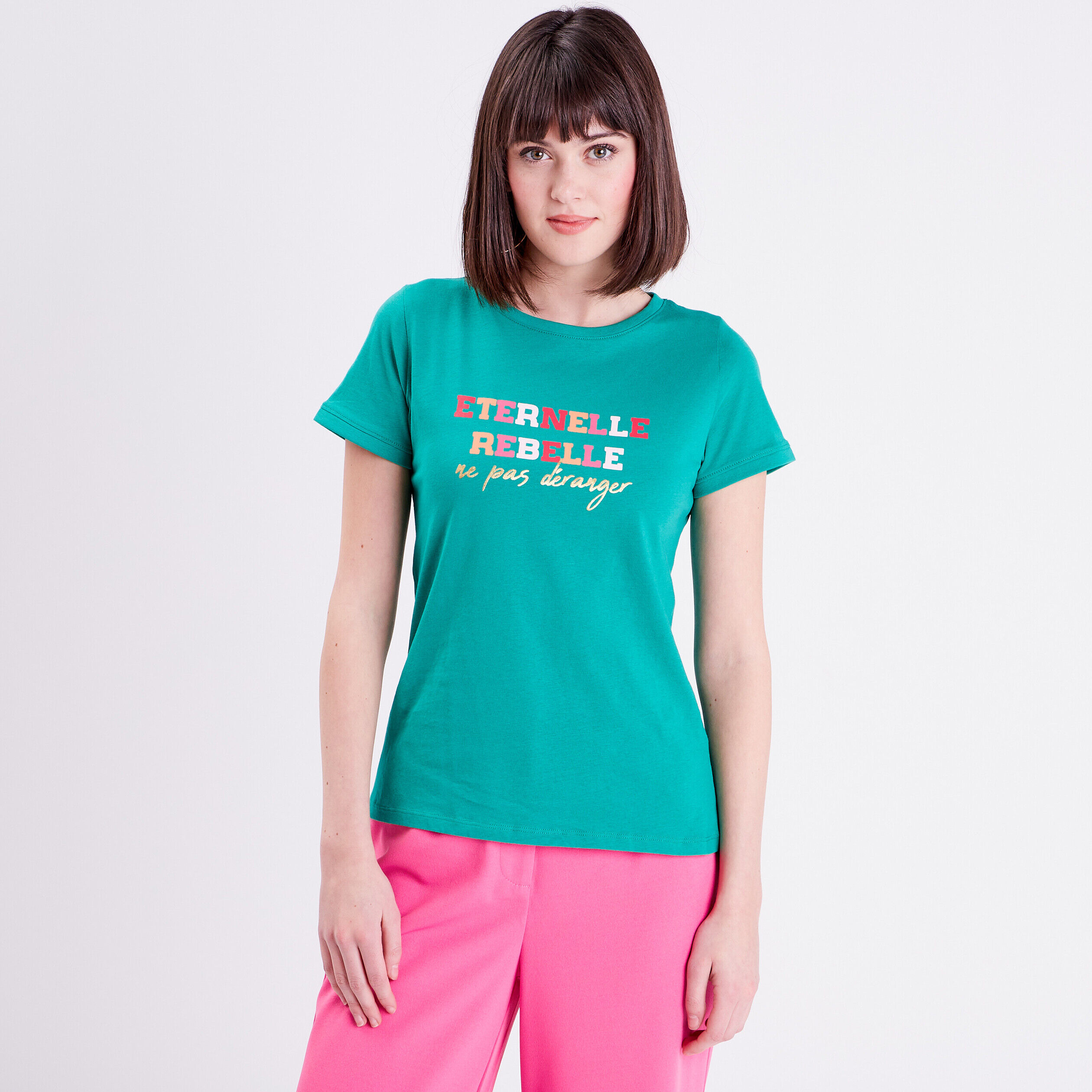 T-shirt manches courtes vert femme | Cache Cache