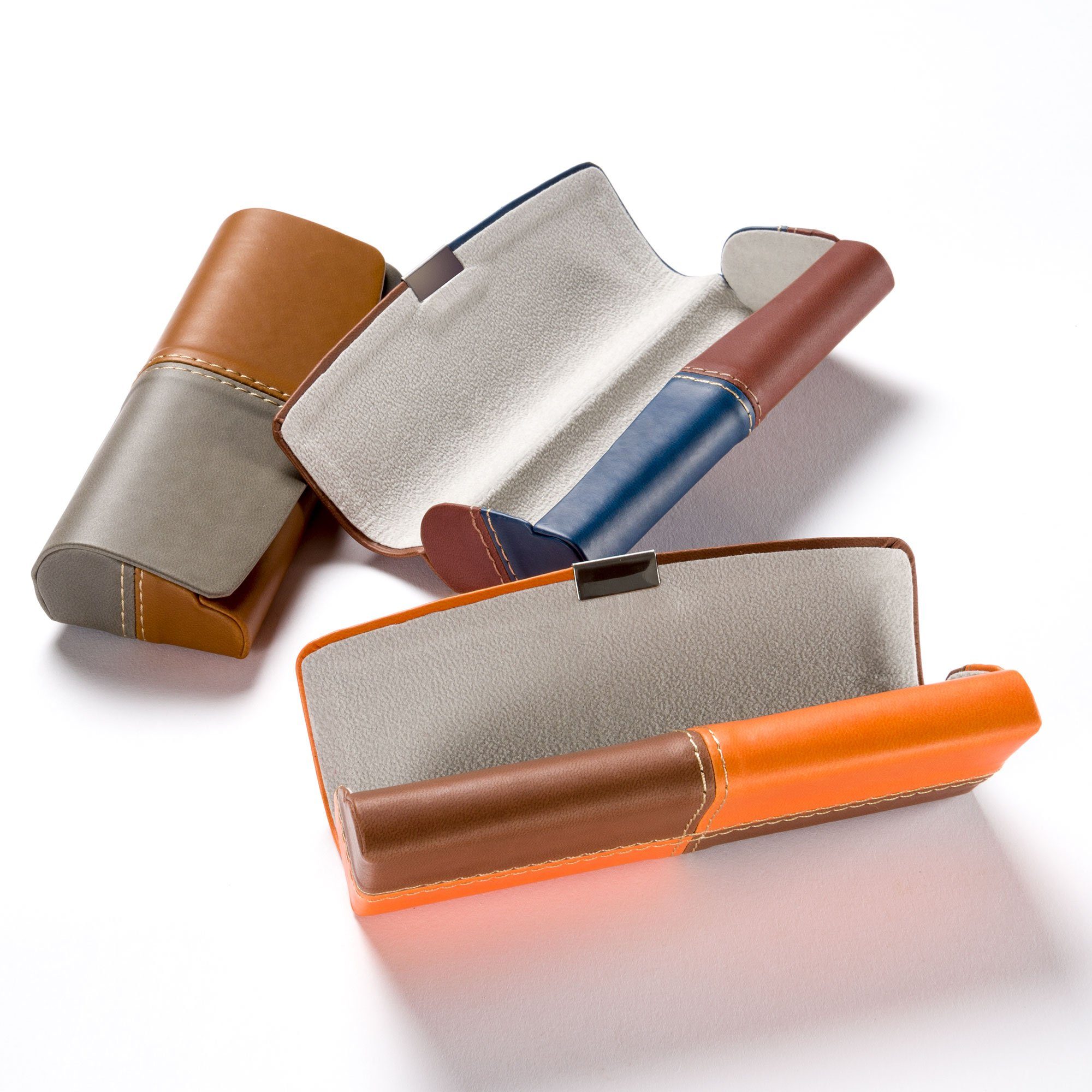 FEFI Brillenetui Hardcase in Leder-Optik (zweifarbig), inklusive Mikrofasertuch