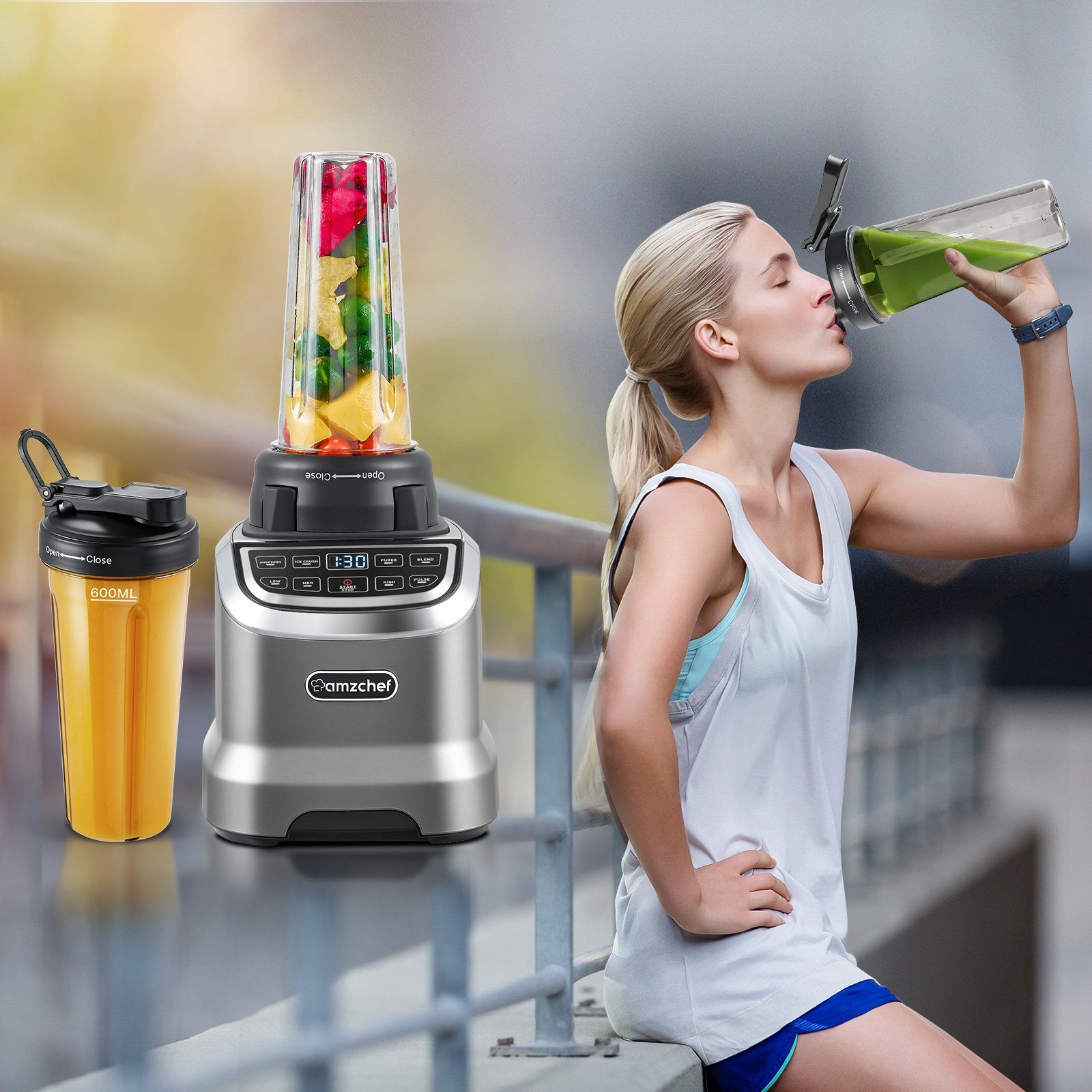 AMZCHEF Standmixer ZM5003, 1200,00 W, 1200W 20000 U/Min Standmixer Blender - 6 Pro-Scharfe 3D Klingen