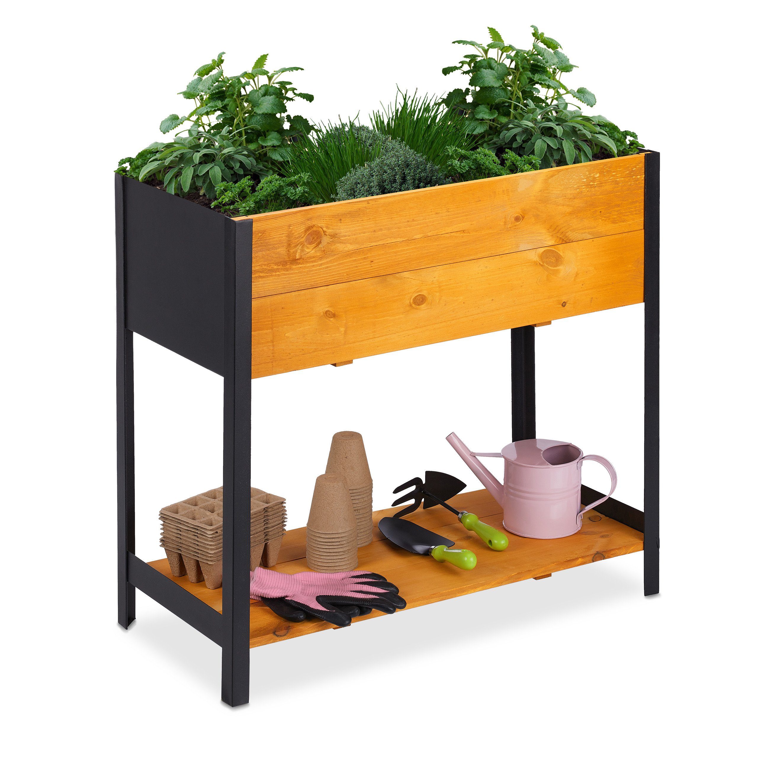 relaxdays Hochbeet Hochbeet aus Metall und Holz