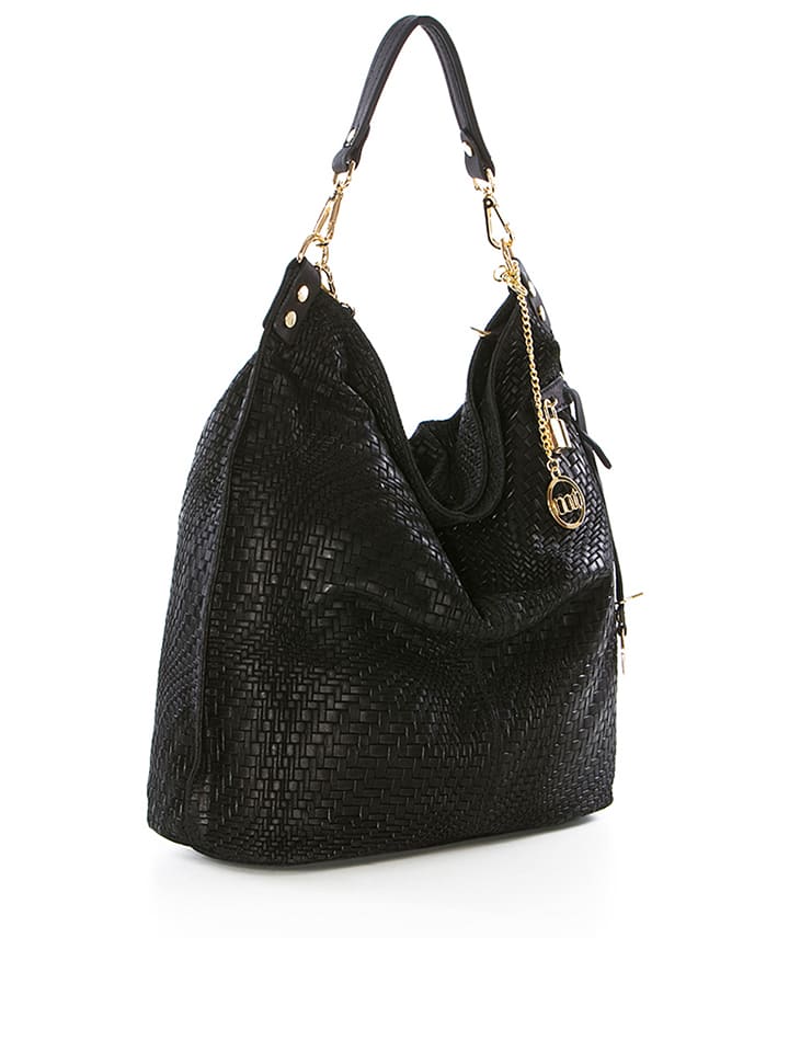 Mia Tomazzi Leder-Schultertasche in Schwarz - (B)42 x (H)38 x (T)17 cm günstig kaufen onesize