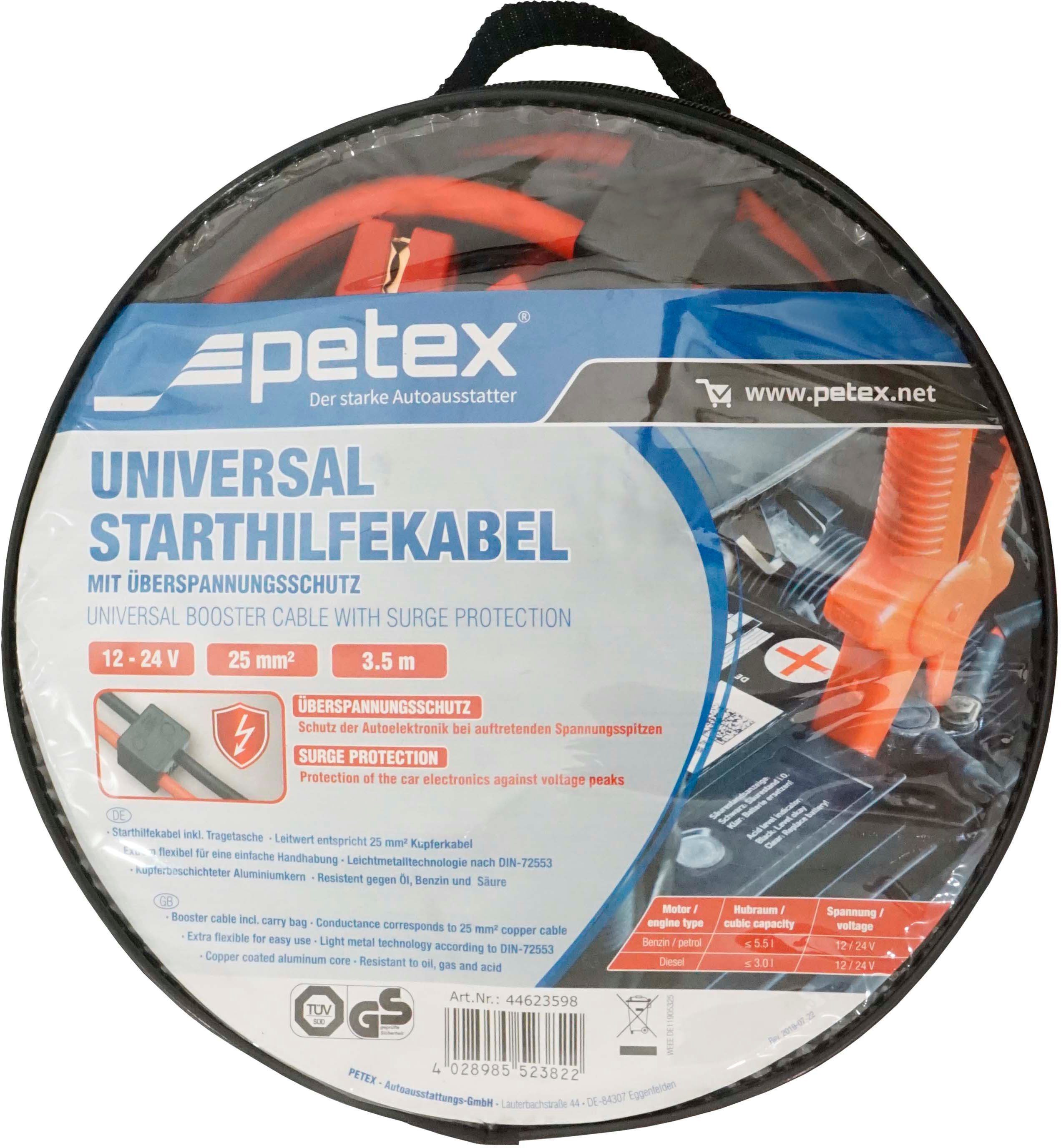 Petex Starthilfekabel, (350 cm), 25 mm², 3,5 Meter, mit Überspannungsschutz, Nennspannung: 12 - 24 Volt