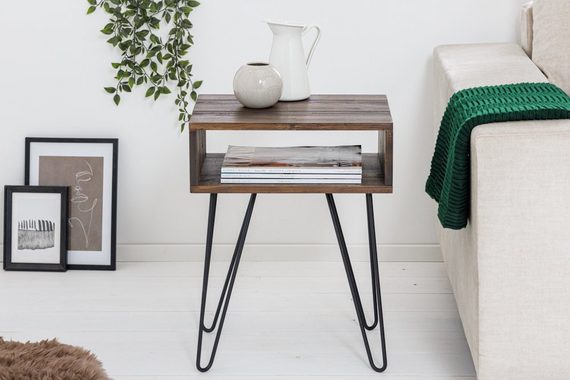 riess-ambiente Nachttisch SCORPION 40cm natur / schwarz (Einzelartikel, 1-St), Massivholz · Metall · Hairpin Legs · mit Fach · Retro · Akazie