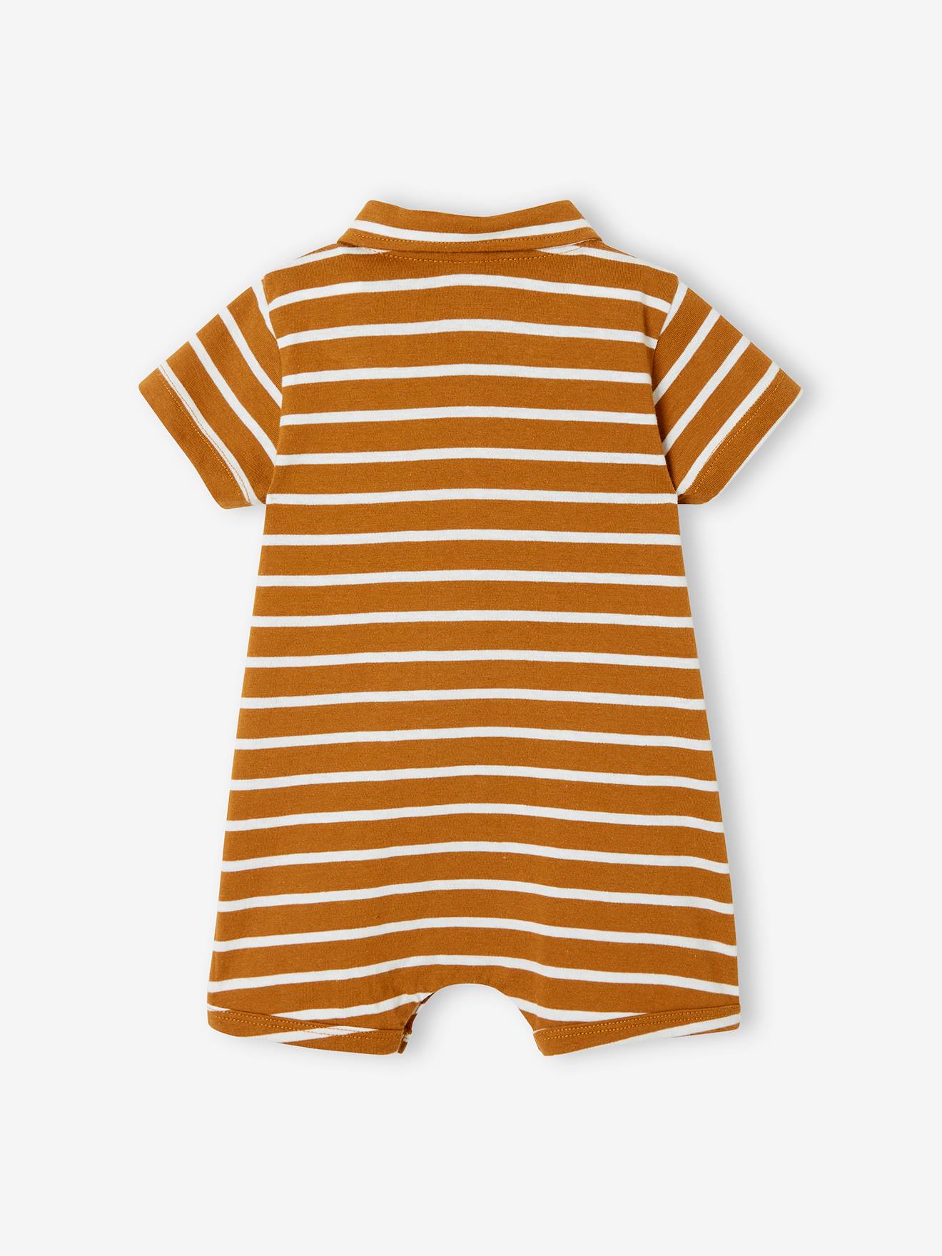 Vertbaudet Kurzoverall Jungen Baby, Polokragen Oeko-Tex - karamell gestreift
