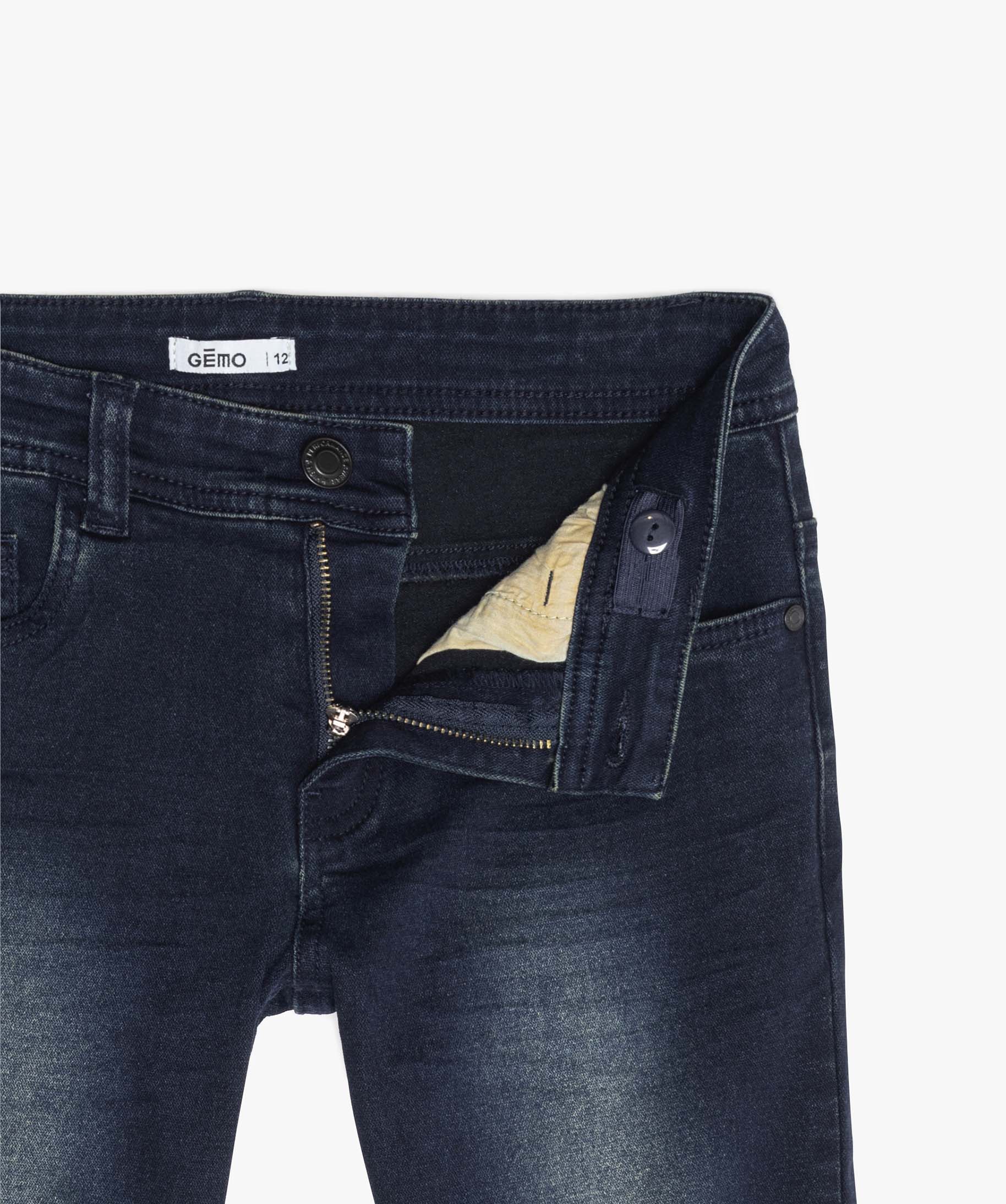 Jean Garçon coupe slim effet délavé blue black | GEMO