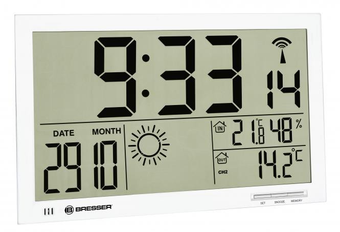 Bresser MyTime Jumbo LCD Wetter-Wanduhr weiß