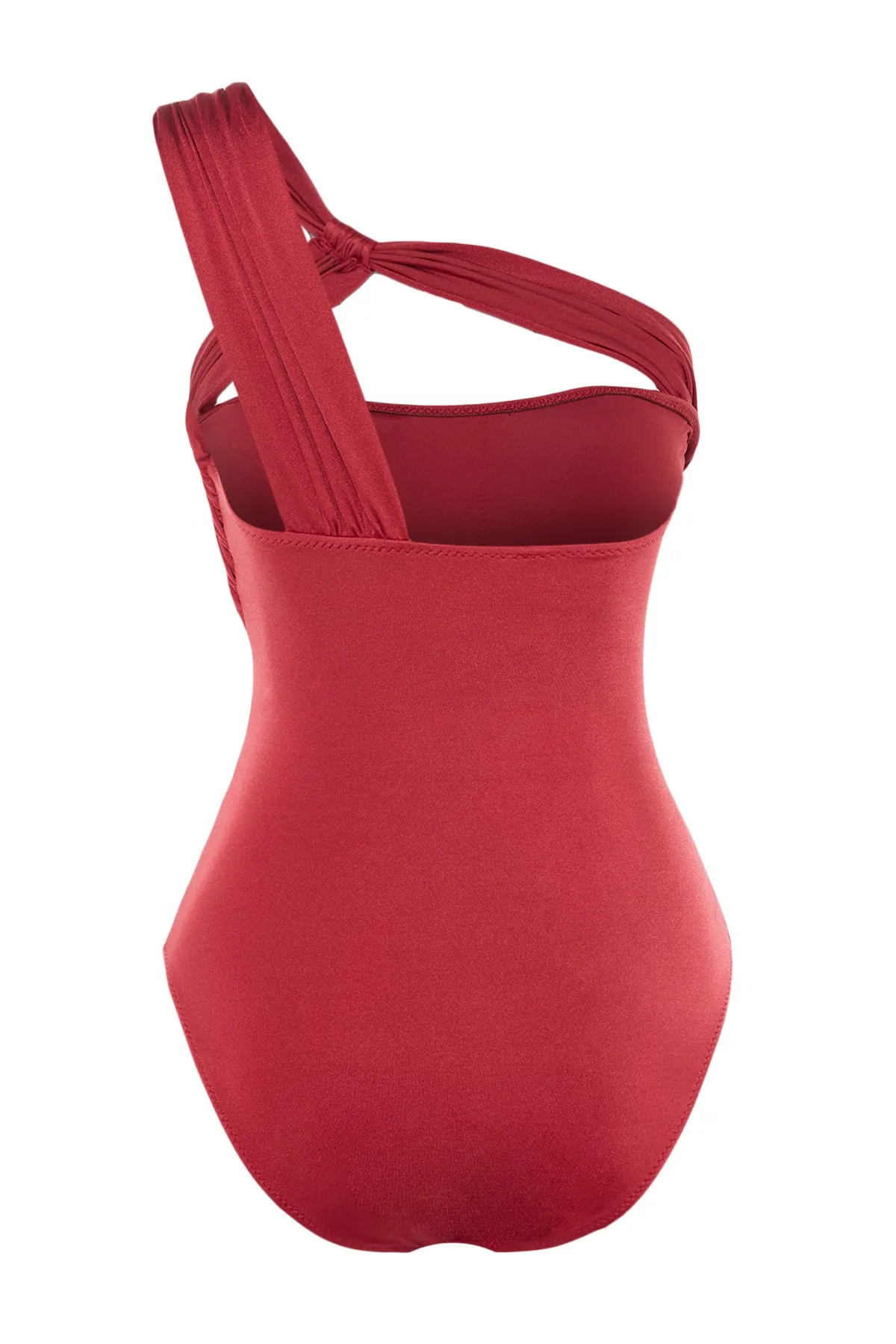 Trendyol Collection  Weinroter Badeanzug mit einer Schulter und normalem Beinschnitt, drapiert TBESS21MA0043