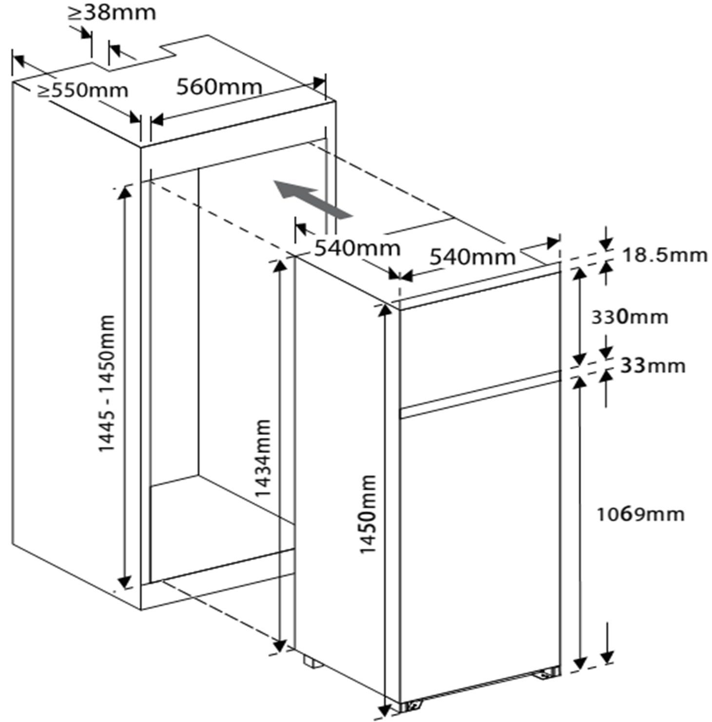 Wolkenstein Einbaukühlschrank Wolkenstein WDD230.4 EB, 54 cm breit