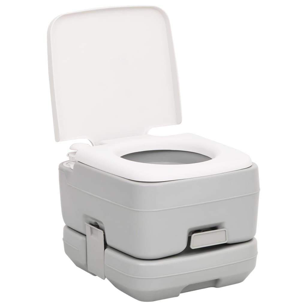 vidaXL Campingtoilette Camping-Toilette Tragbar Grau und Weiß 10+10 L HDPE