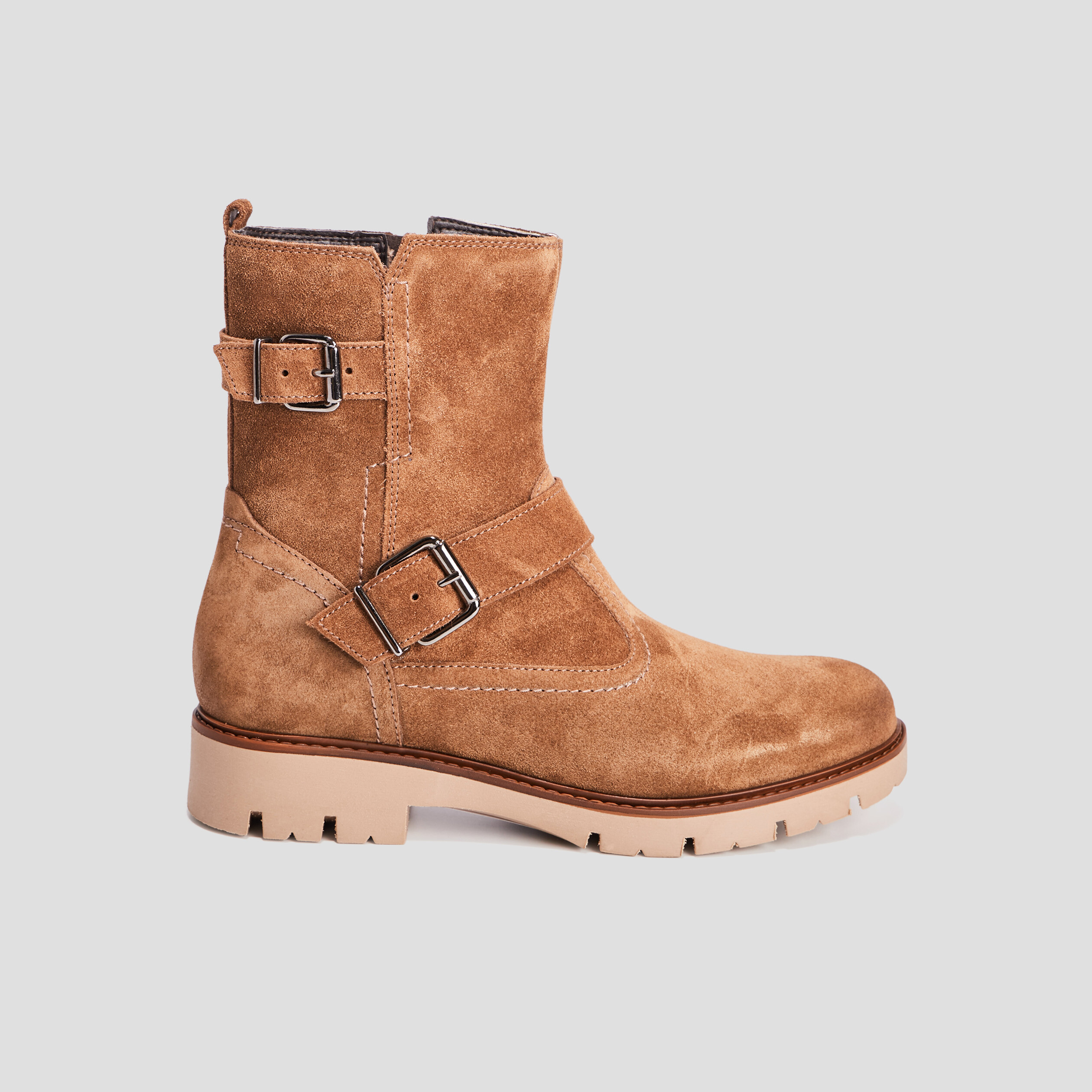 Bottines en cuir aspect suédine camel fille | La Halle