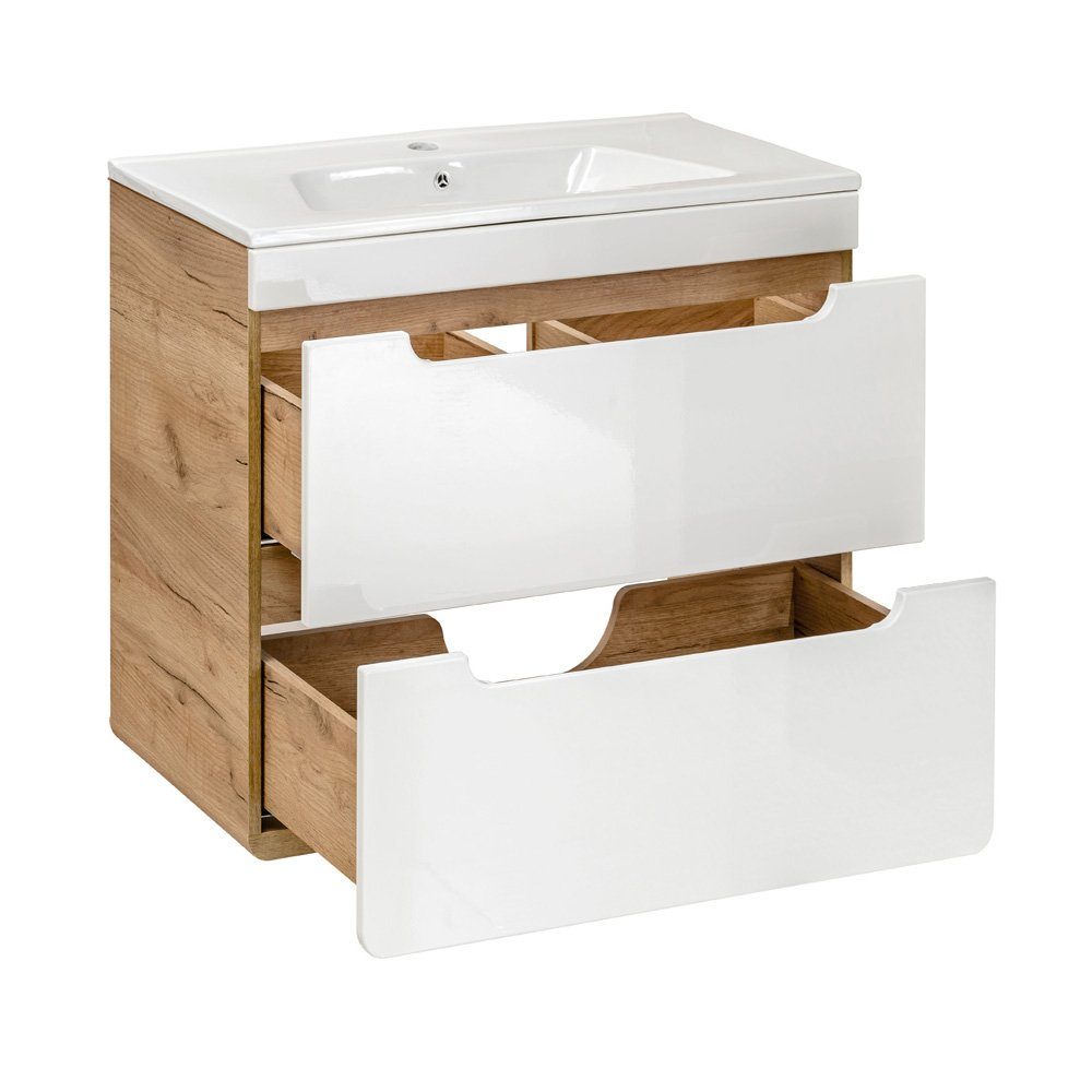 Lomadox Badmöbel-Set LUTON-56, (5-St), Wotan Eiche Nb. inkl. 61 cm Keramikwaschtisch 111/200/46 cm