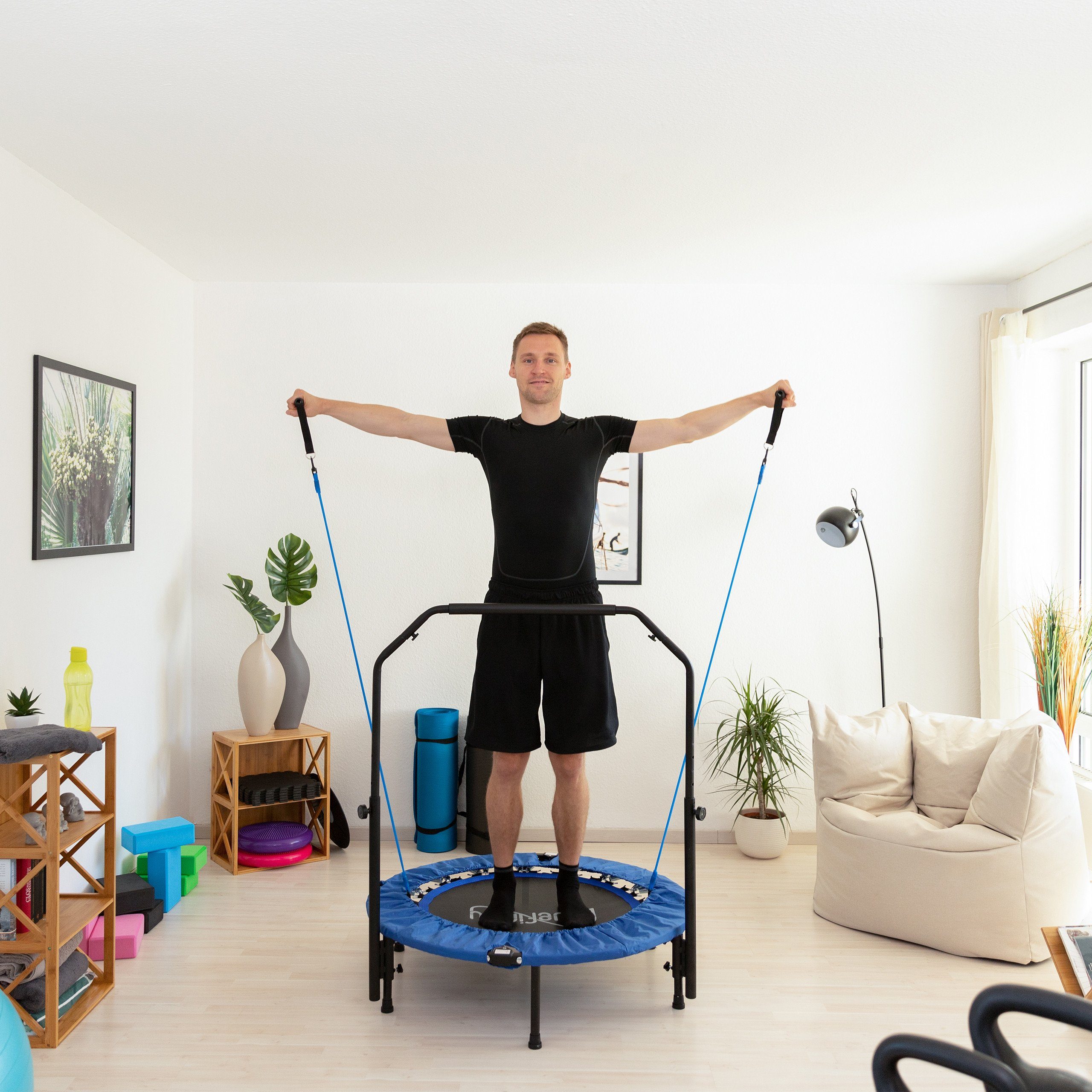 relaxdays Gartentrampolin Trampolin mit Stange und Expandern