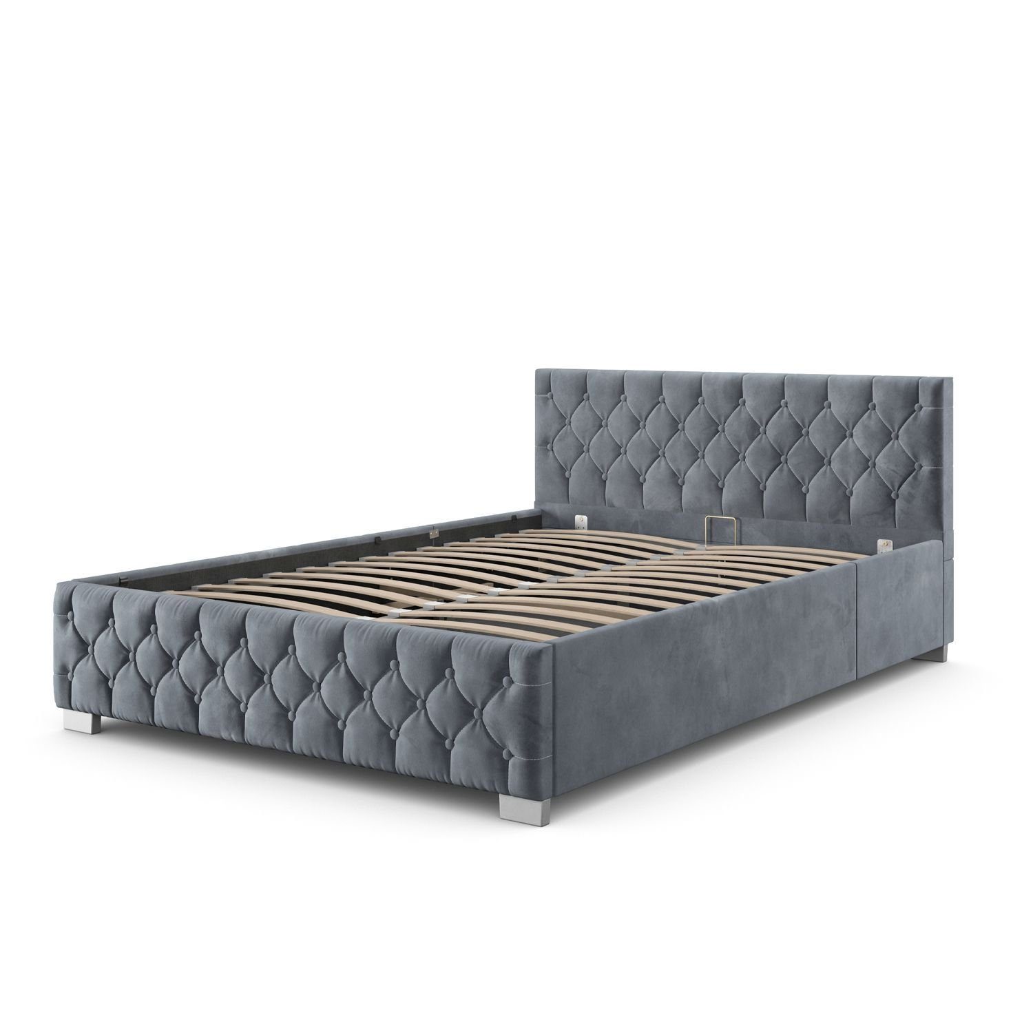 Juskys Polsterbett Nizza, Bettkasten, LED Licht, Chesterfield Steppung, Samtbezug