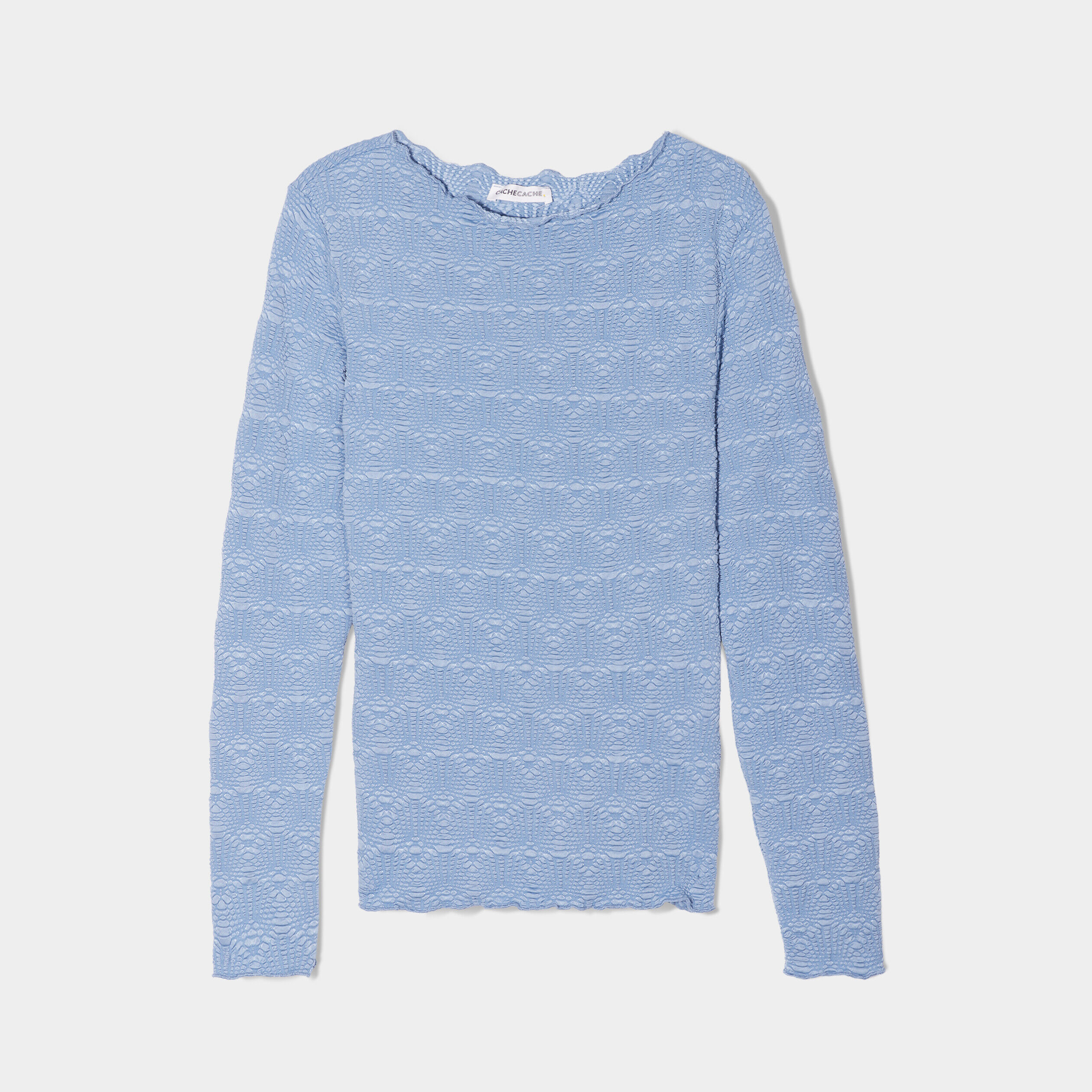 T-shirt col montant bleu clair femme | Cache Cache