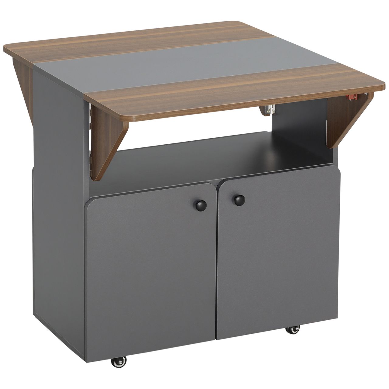 HOMCOM Esstisch Klapptisch mit Rollen Küchentisch mit zwei klappbare Tischseiten Esszimmertisch Sideboard mit Stauraum für Wohnzimmer Küche Spanplatte Hellgrau Dunkelbraun 70 x 83 x 75 cm