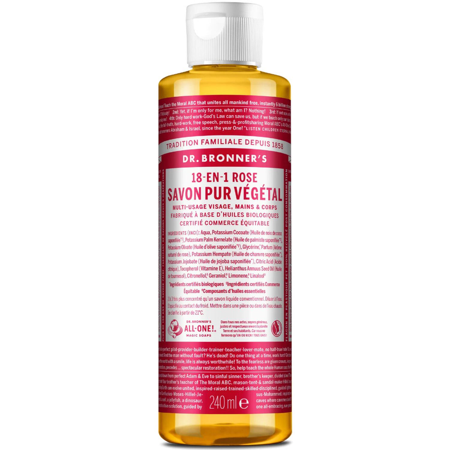 Dr Bronners Savon liquide à la rose Un savon de Castille liquide naturel 18-en-1