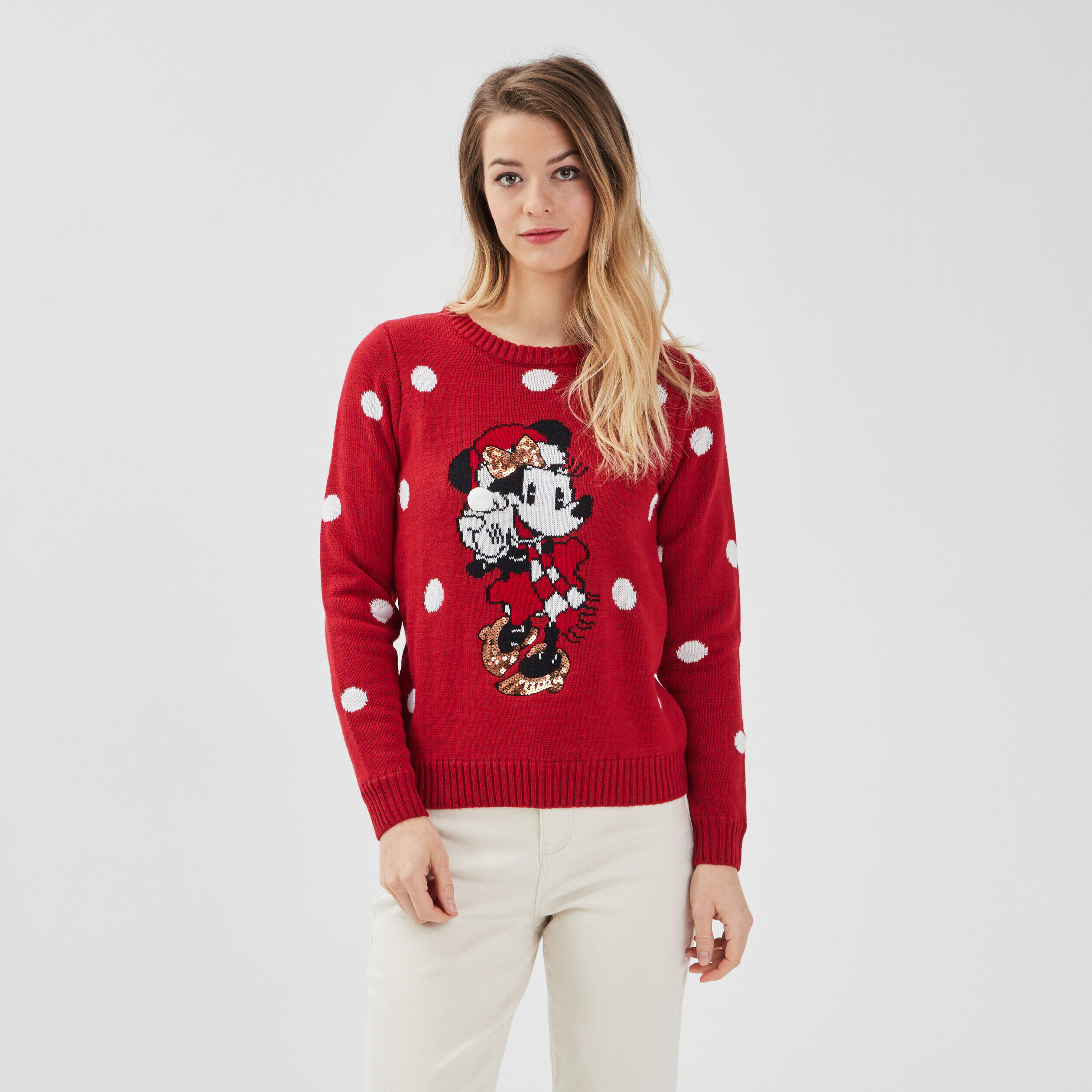 Pull avec col rond Minnie rouge femme | Cache Cache