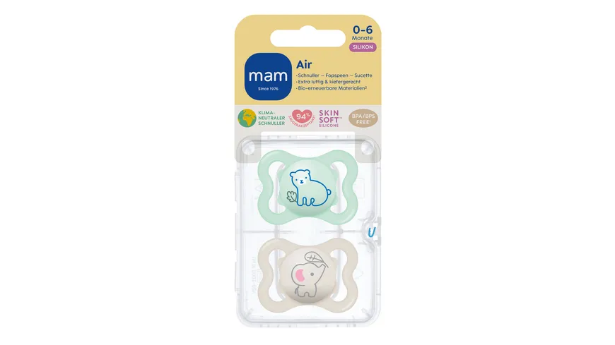 MAM Air Silikon 0-6 Monate Bär/Elefant