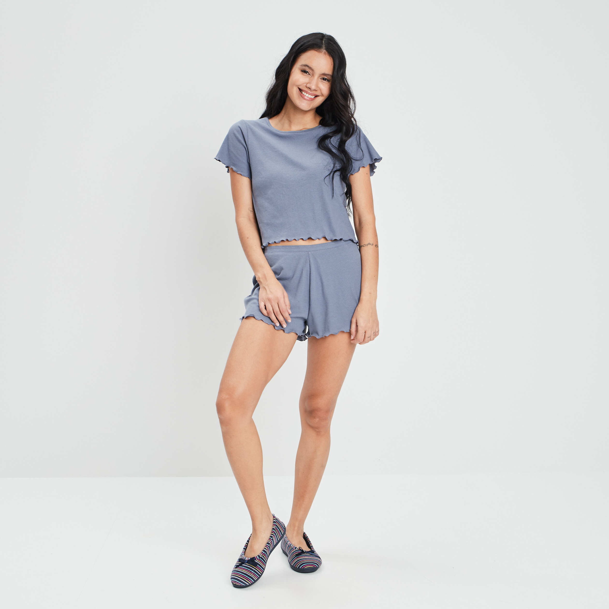 Bas de pyjama short bleu gris femme | La Halle