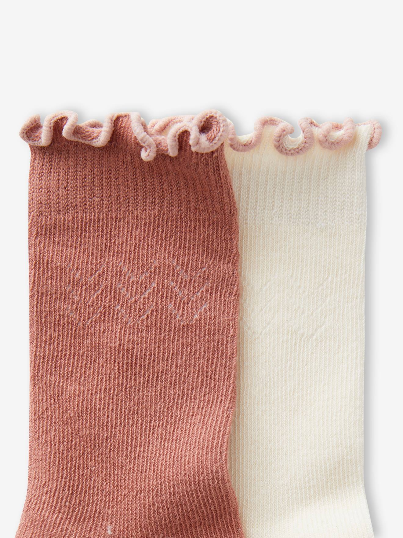 Lot de 2 paires de chaussettes hautes maille ajourée bébé fille vieux rose