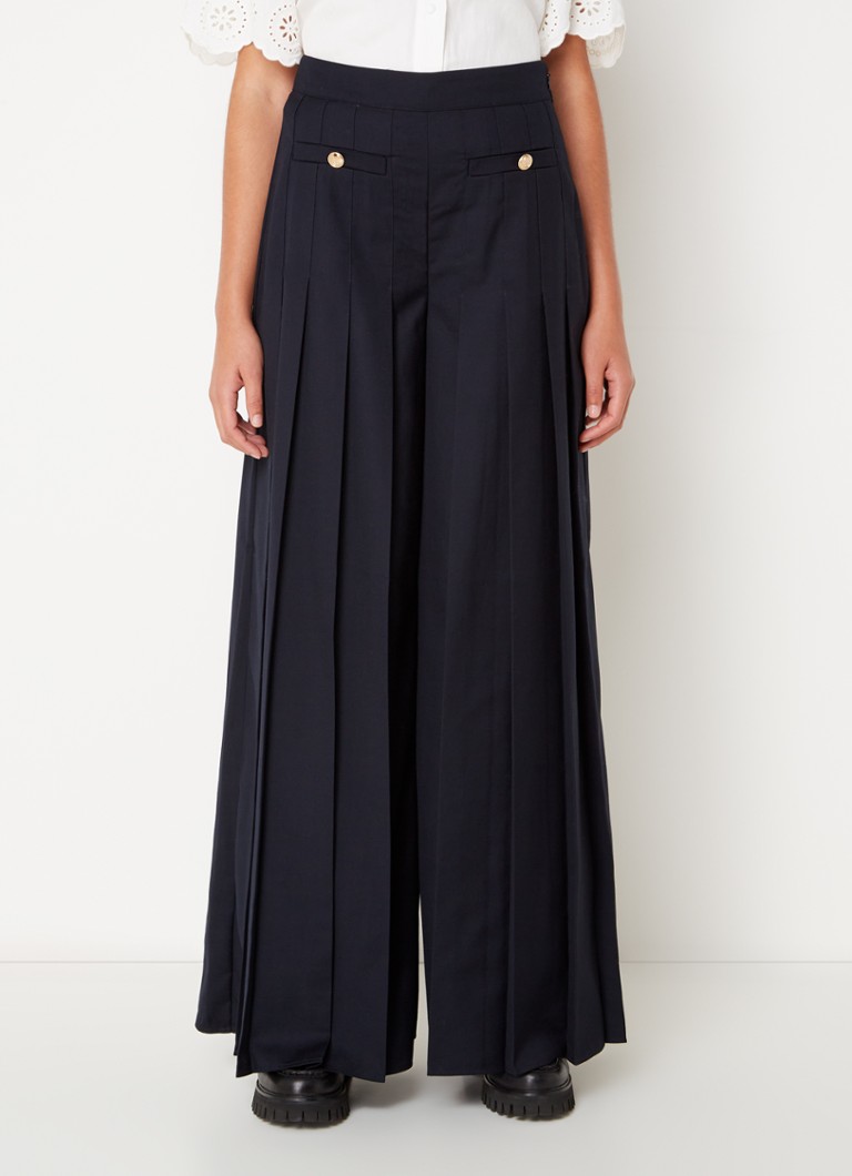 Claudie Pierlot Please: pantaloni a vita alta con gamba larga, tasche applicate e bottoni decorativi.