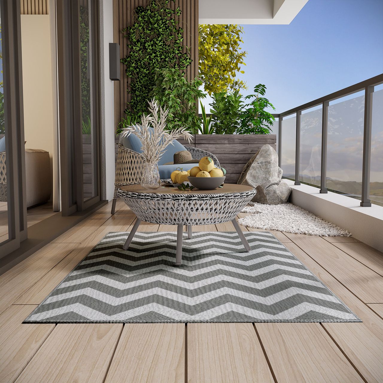 Outsunny Outdoor-Teppich wasserdichter Balkonteppich für Terrasse Balkon Grau