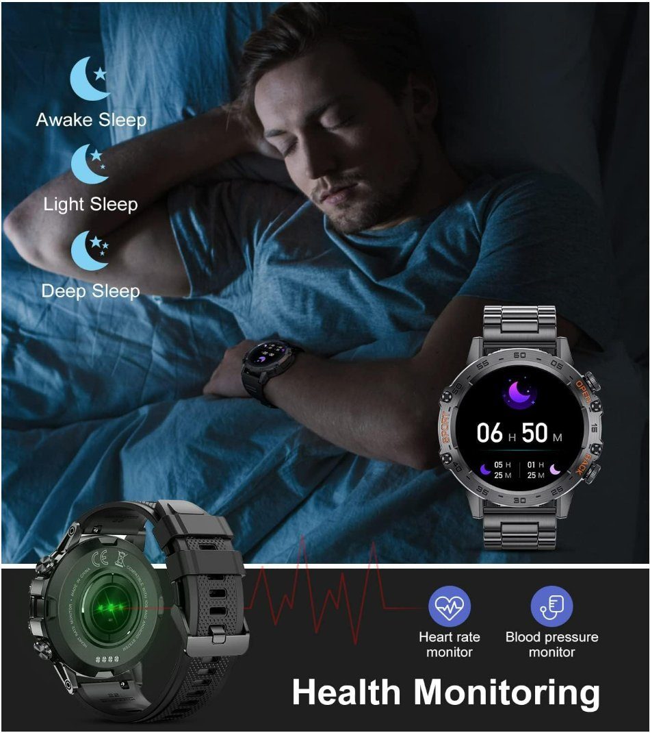 Lige Smartwatch (Android iOS), Herren Mit Telefonfunktion Rund Blutdruck Wasserdicht Men