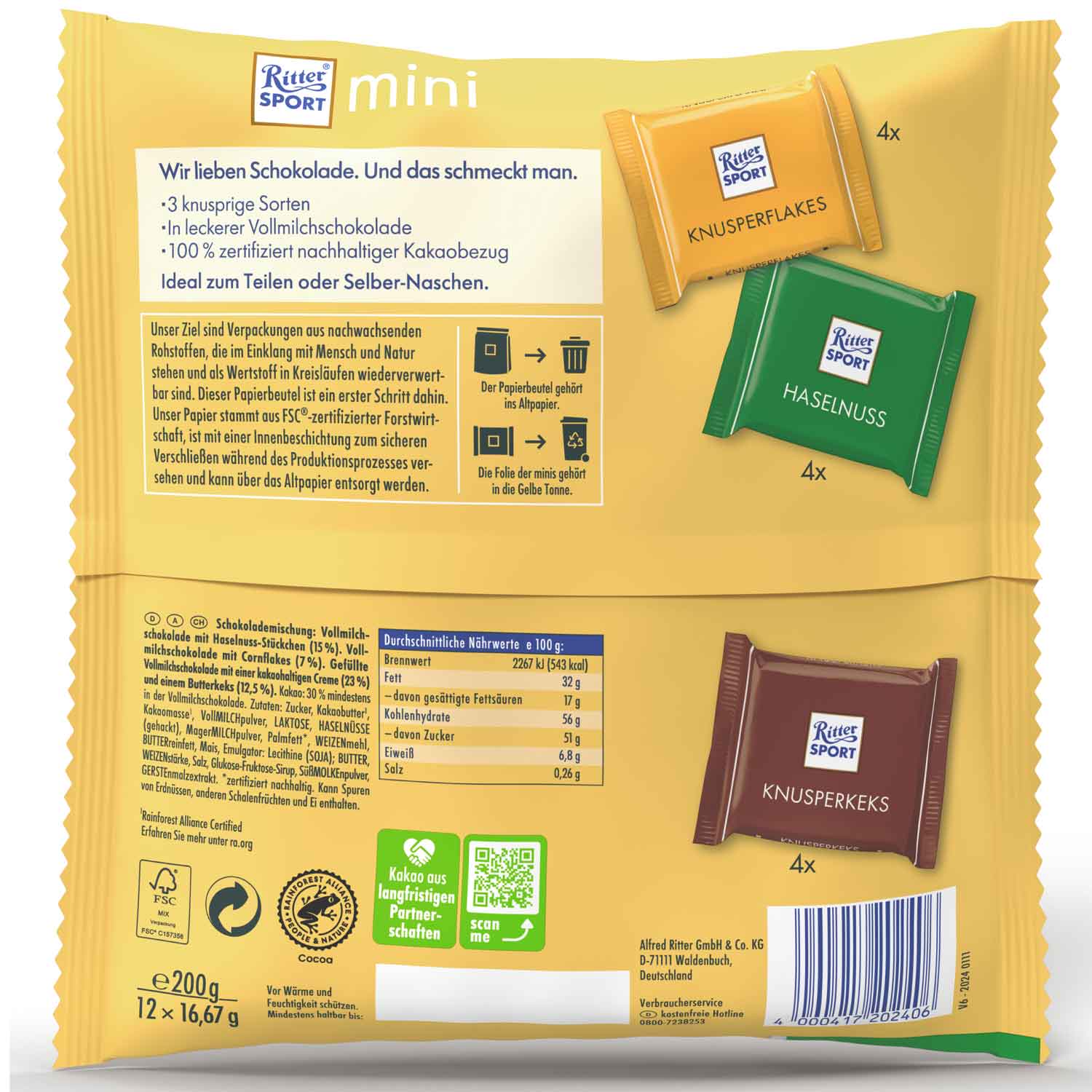 Ritter Sport mini Knusper Tüte 12er