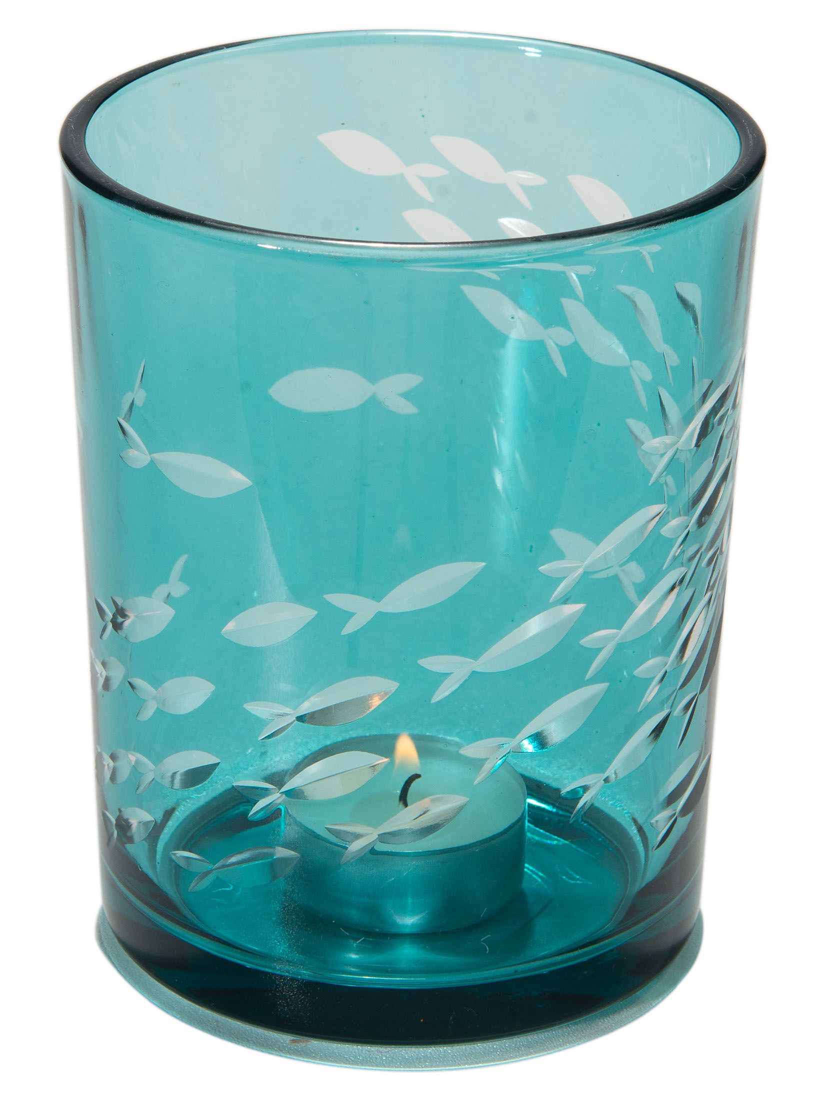 Fischglas Teelichthalter, Blau