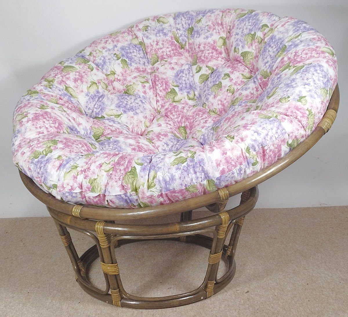 Rattani Rattanstuhl Rattan Papasan Sessel inkl. hochwertigen Polster, D 110 cm, darkbrown
