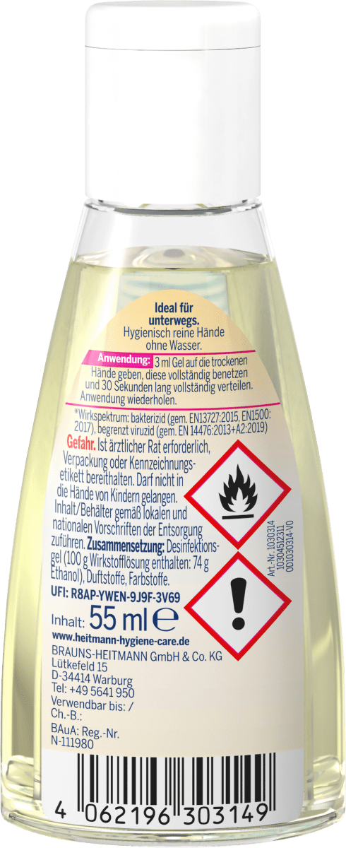 Handdesinfektionsgel Gingersplash, Reisegröße, 55 ml