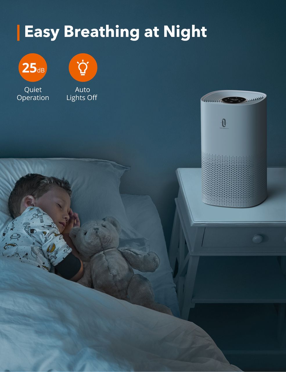 TaoTronics TT-AP005 Luftreiniger (weiß, 3-in-1 True HEPA H13 Filter, 99,97% Filterleistung, Auto-Modus)