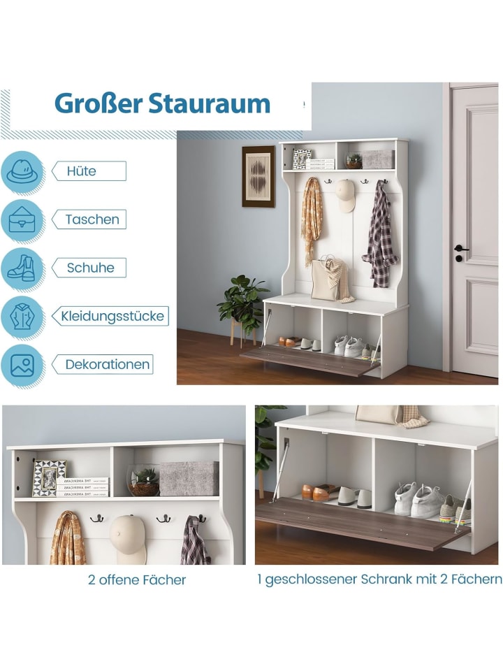 COSTWAY Garderobenständer 100x40x160cm in Weiß günstig kaufen onesize