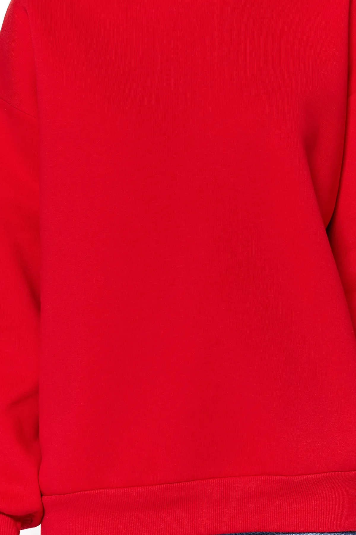 Trendyol Collection  Rotes Oversize/Bequem geschnittenes Basic-Rundhals-Sweatshirt aus dickem Fleece mit Innenfutter TWOAW24SW00102