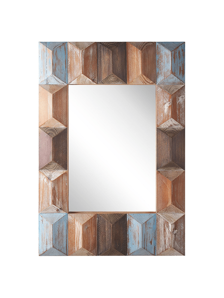 Beliani Wandspiegel HIZOTE in Dunkler Holzfarbton/Heller Holzfarbton/Blau günstig kaufen onesize