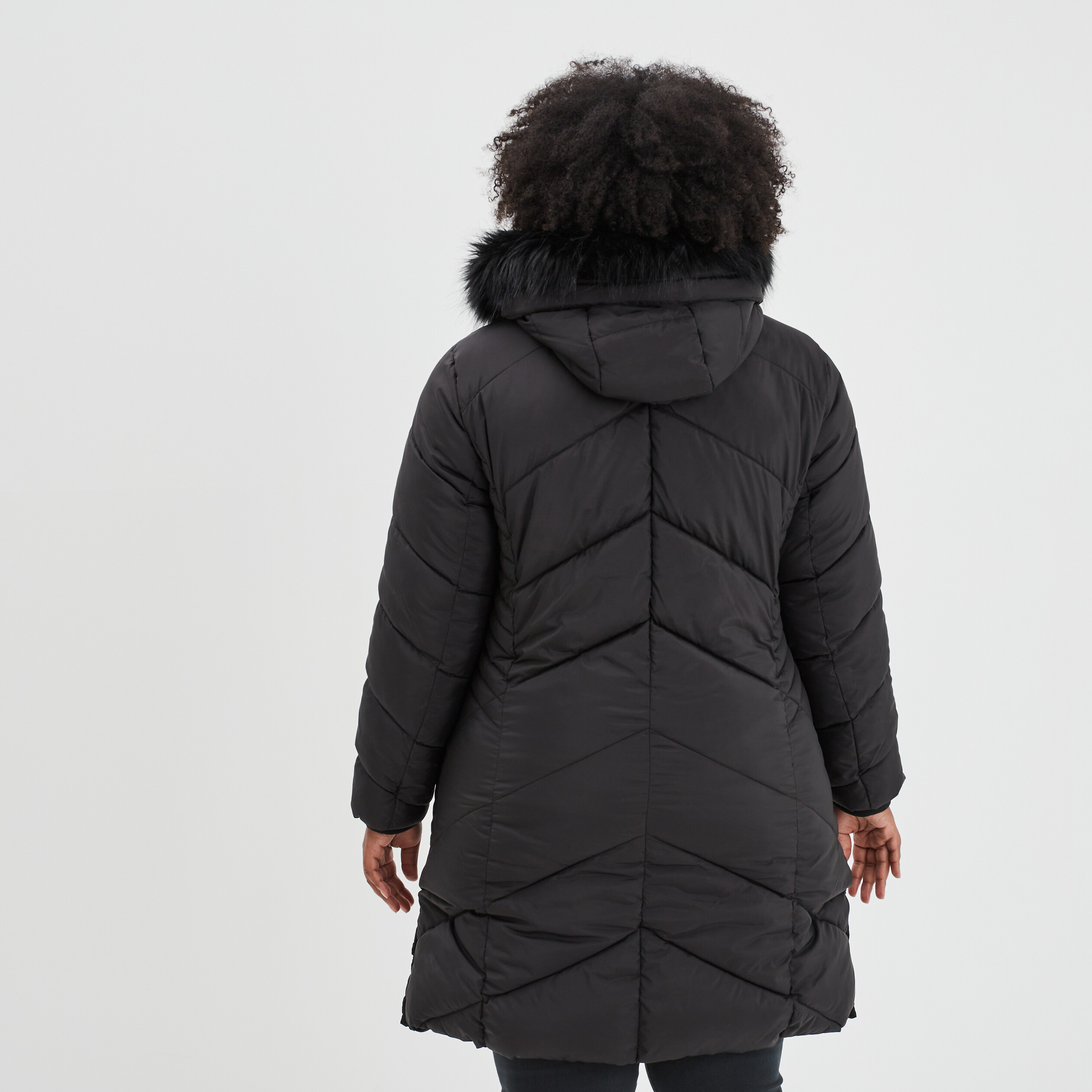 Doudoune longue capuche ouvertures côtés noir femme grande taille | La Halle