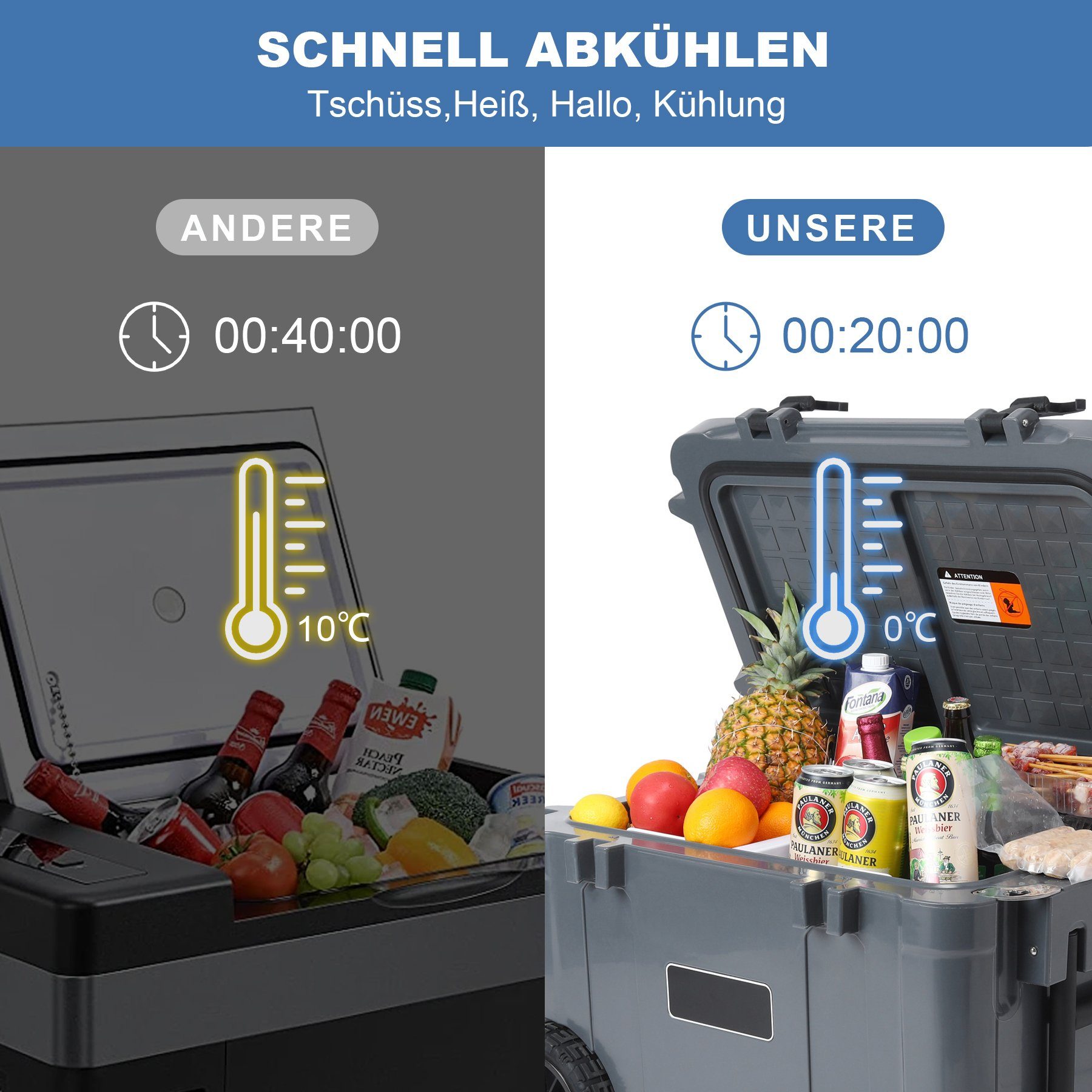 HomeMiYN Kühlbox 45L kompressor Kühlbox Auto Kühlschrank doppelte Temperaturregelung, 30 l