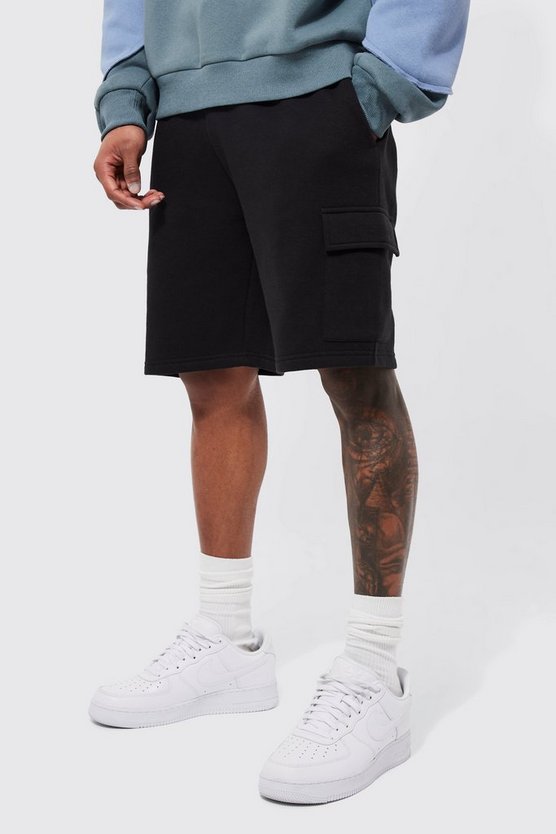 Lockere mittellange Basic Jersey Cargo-Shorts