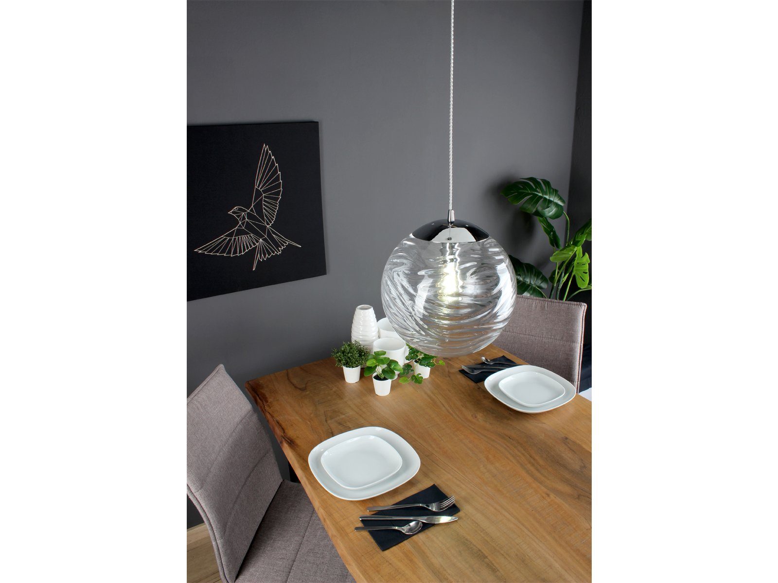 meineWunschleuchte LED Pendelleuchte, Dimmfunktion, LED wechselbar, Warmweiß, Designer Glas-kugel für über-n Esstisch & Kücheninsel hängend, Ø 33cm