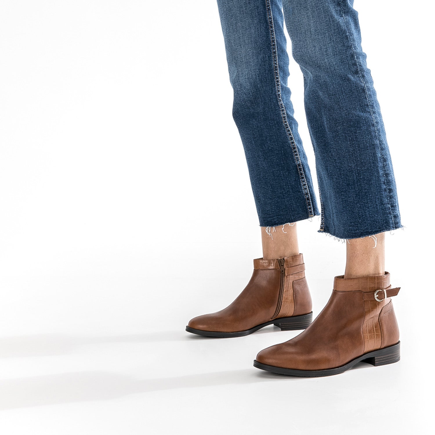 Boots ERAM FLEX cognac en cuir avec effet croco